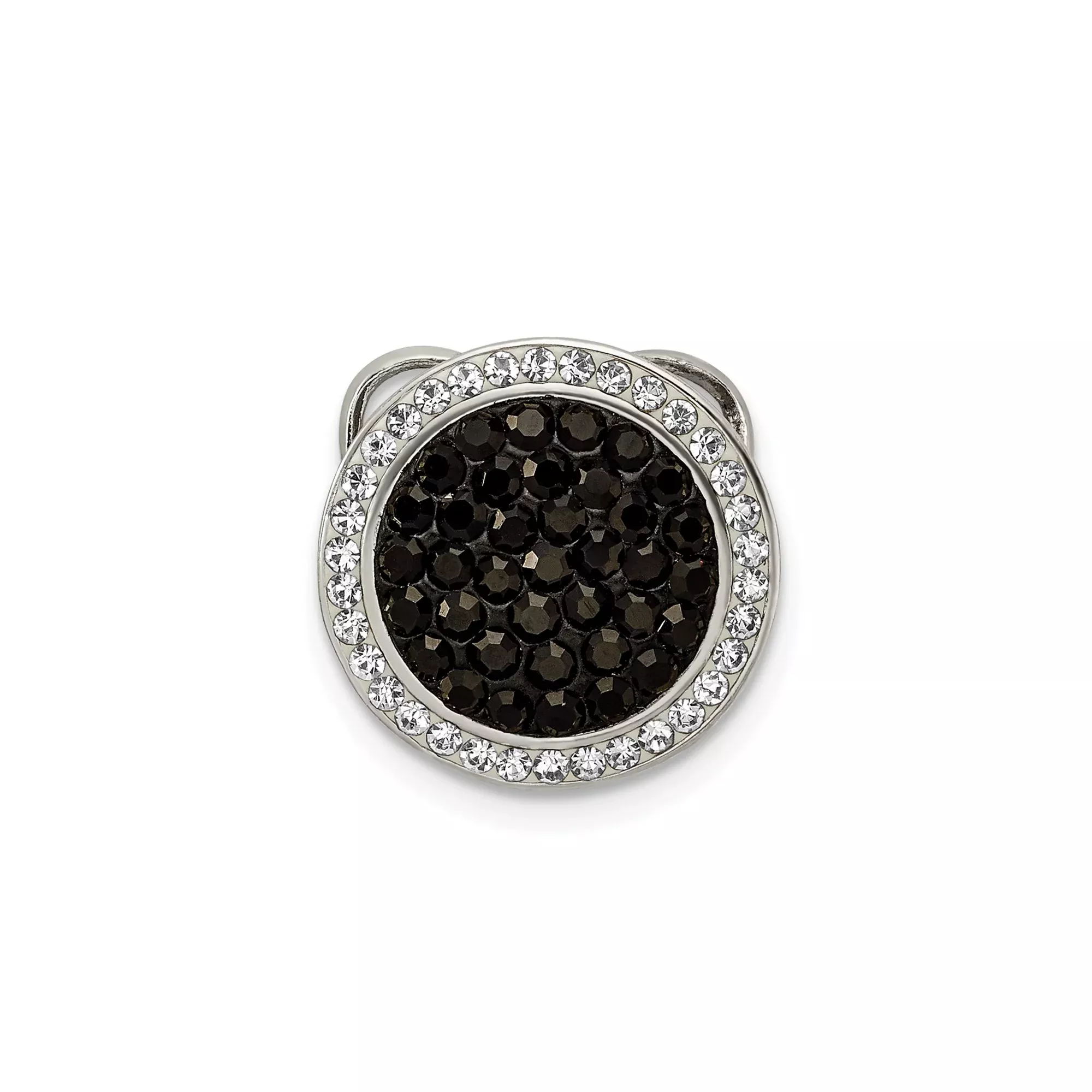 Sterling Silver Circular Charm with Black Crystal Center and White Crystal Border