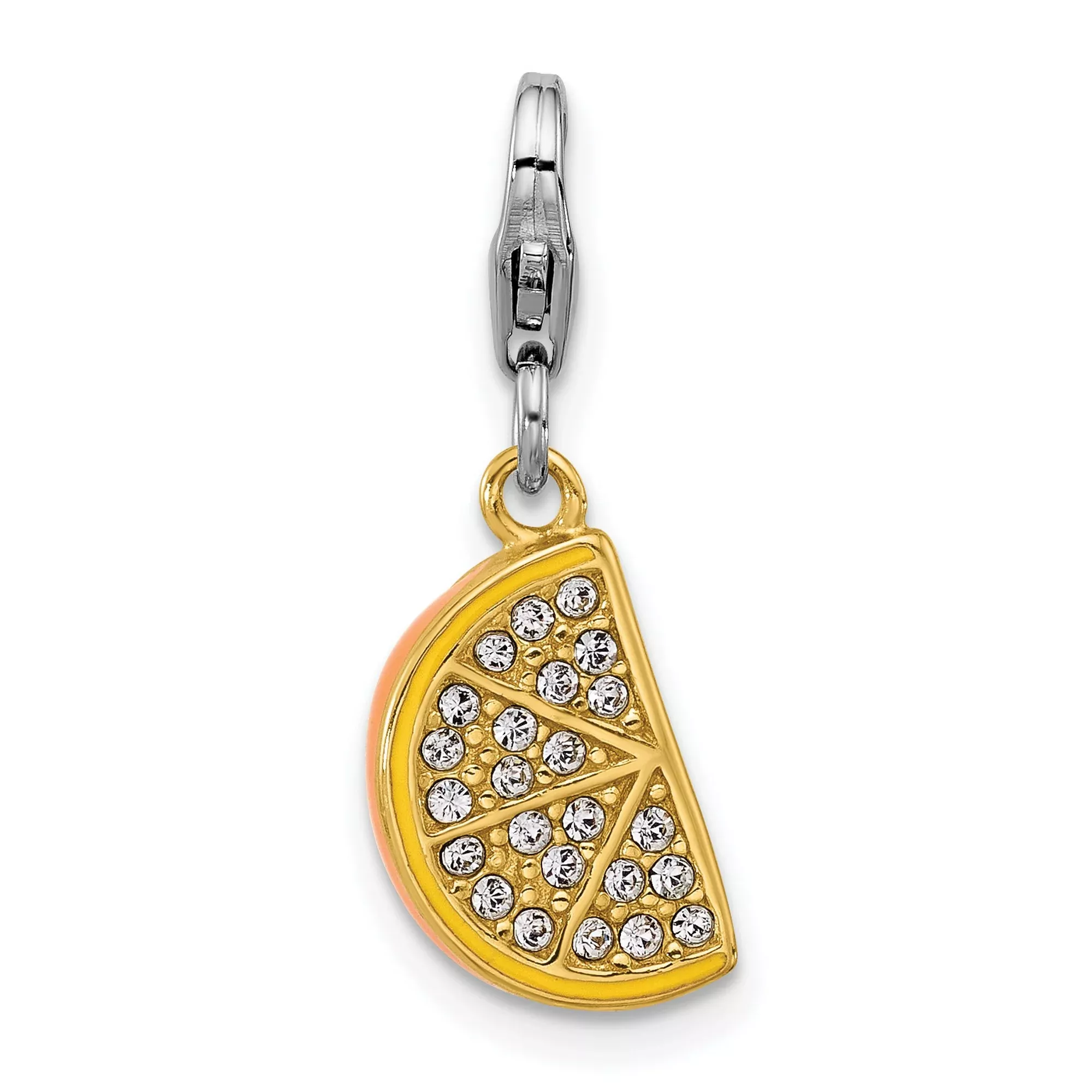 Sterling Silver Citrus Slice Charm Pendant with Clear Crystal Accents, Fun Summer Jewelry