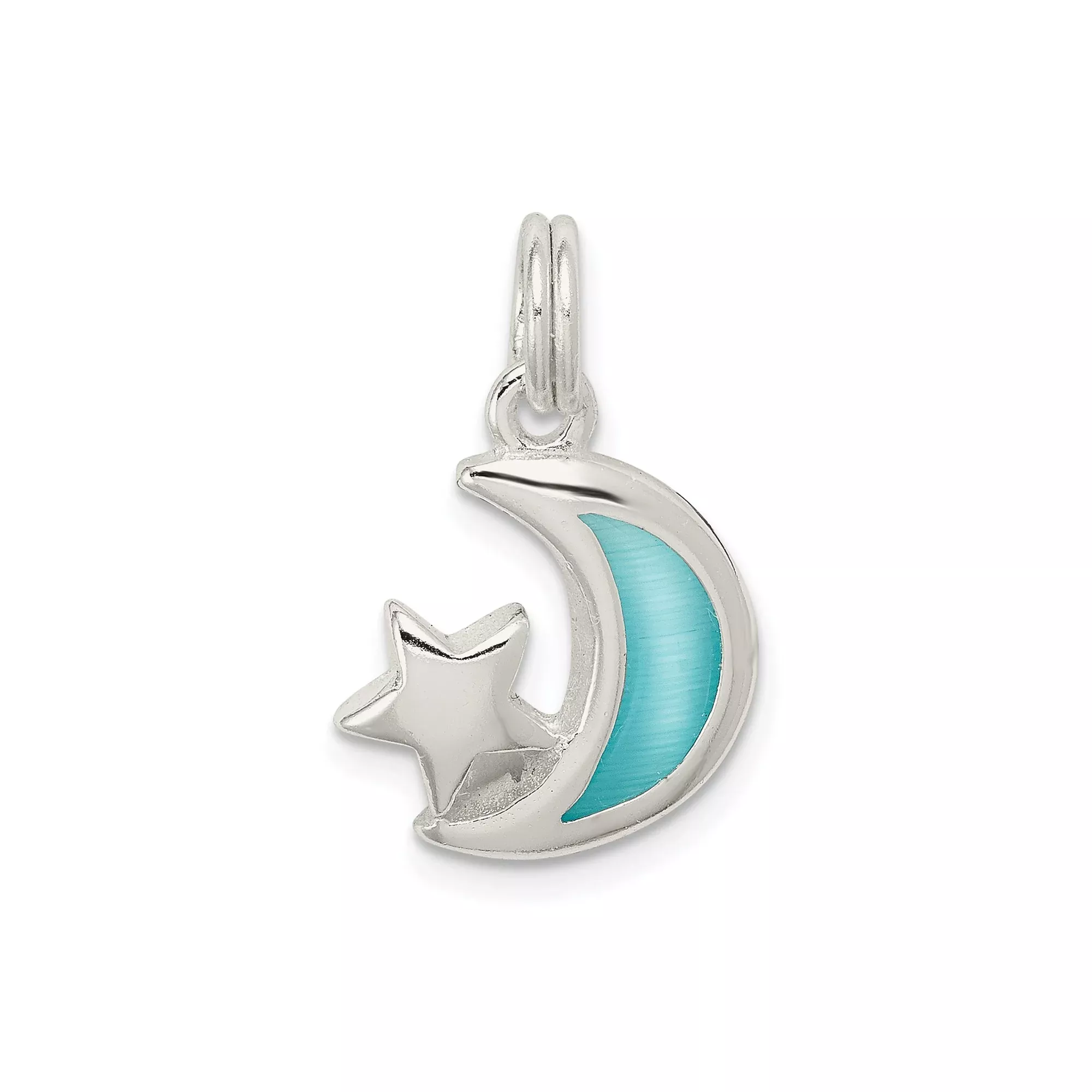 Sterling Silver Crescent Moon Pendant with Turquoise Enamel and Star Design