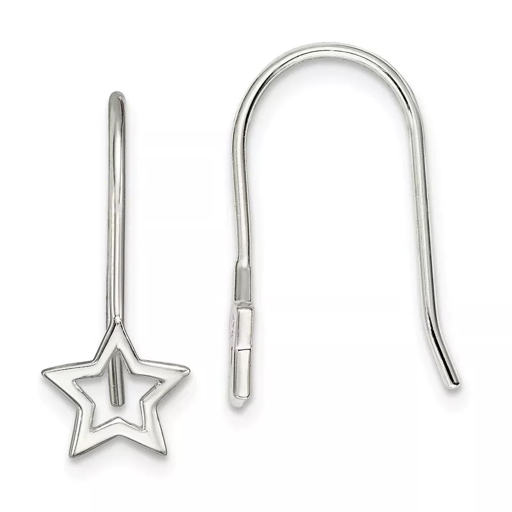 Sterling Silver Cut-Out Star Shepherd Hook Earrings