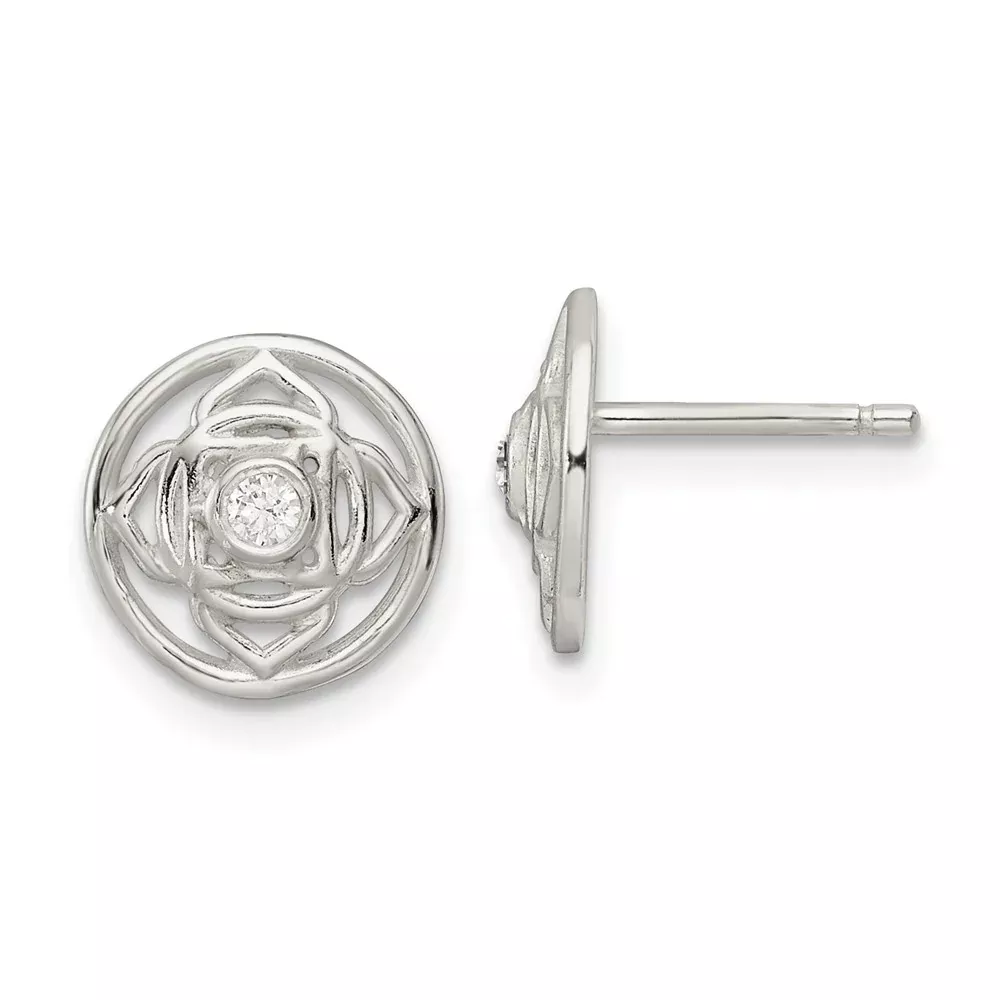 Sterling Silver Cz Root Chakra Filigree Post Earrings