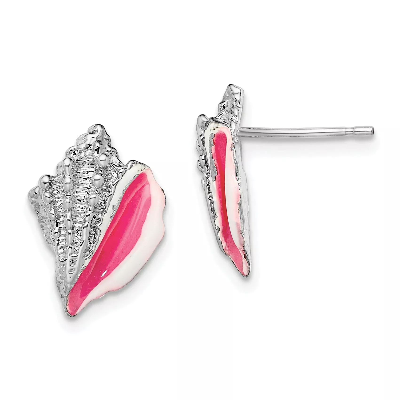 Sterling Silver De-Ani Rhodium-Plated Enameled Conch Shell Post Earrings