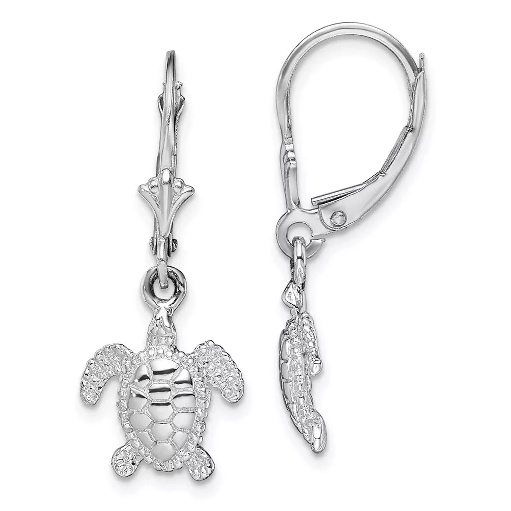 Sterling Silver De-Ani Rhodium-Plated Mini Sea Turtle Leverback Earrings