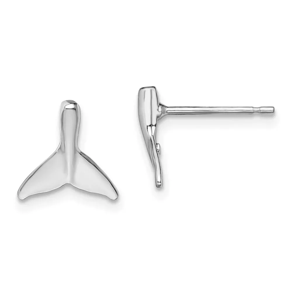 Sterling Silver De-Ani Rhodium-Plated Polished Mini Whale Tail Post Earrings