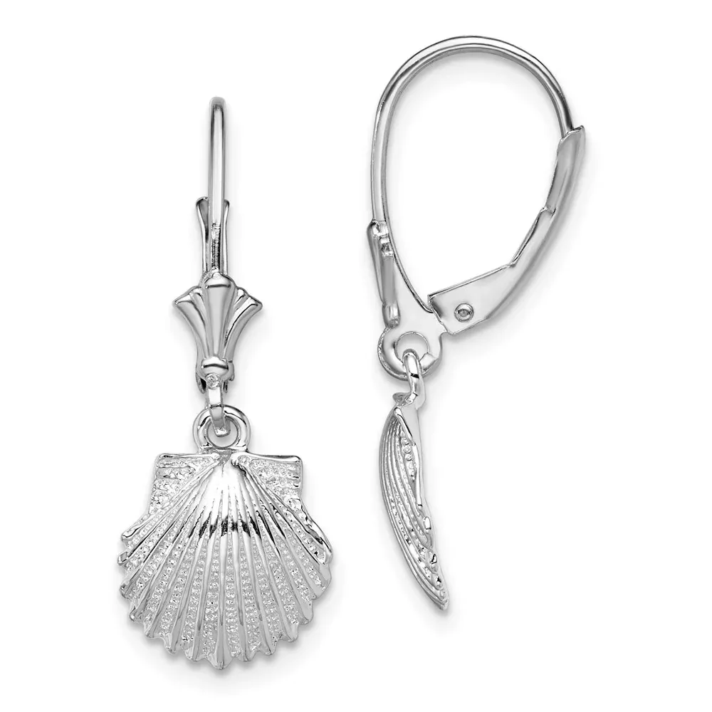 Sterling Silver De-Ani Rhodium-Plated Polished Shell Leverback Earrings