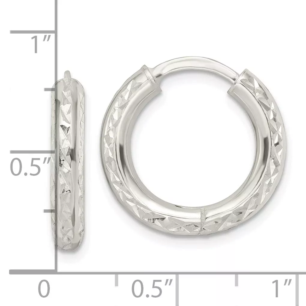 Sterling Silver Diamond-Cut 3.5X20mm Hinged Tube Hoop Earrings