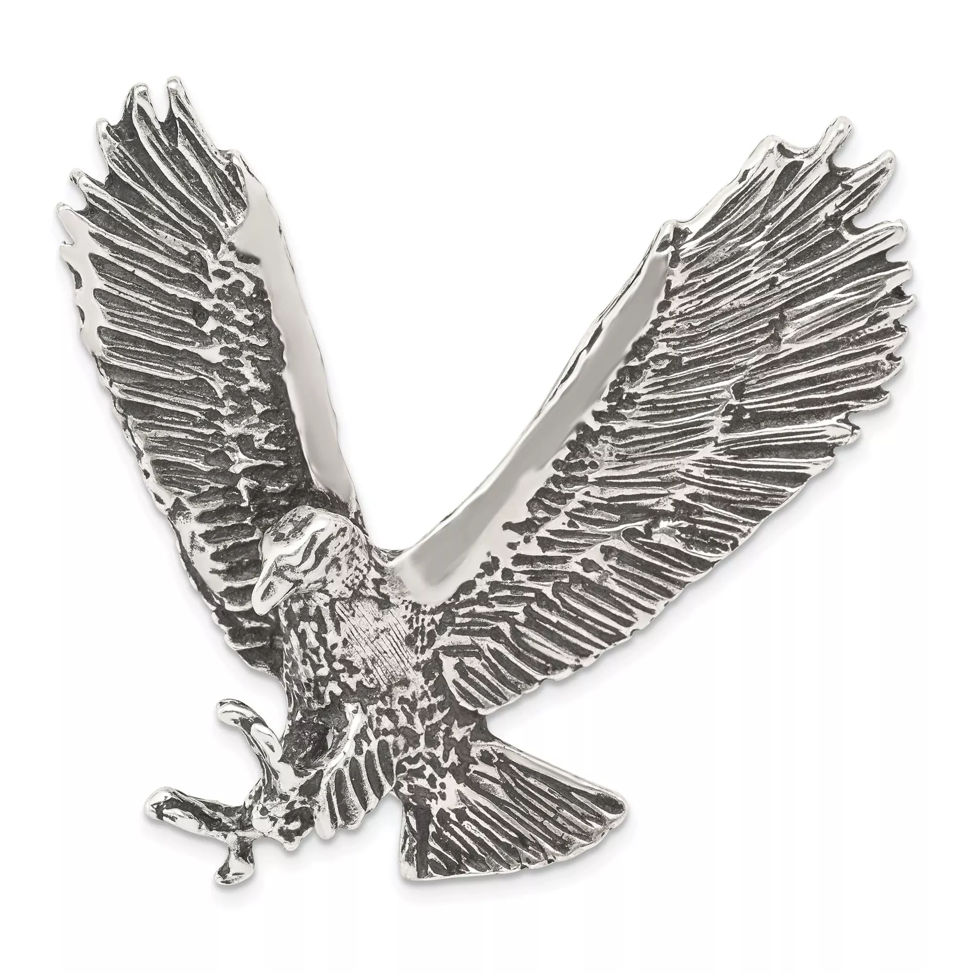 Sterling Silver Eagle Pendant with Outstretched Wings and Talons, Nature-Inspired Statement Jewelry