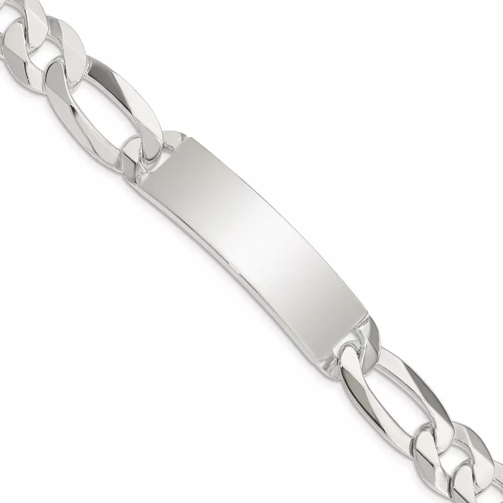 Sterling Silver Figaro Link ID Bracelet - 8.5", 13mm Width by Lumare Gioia