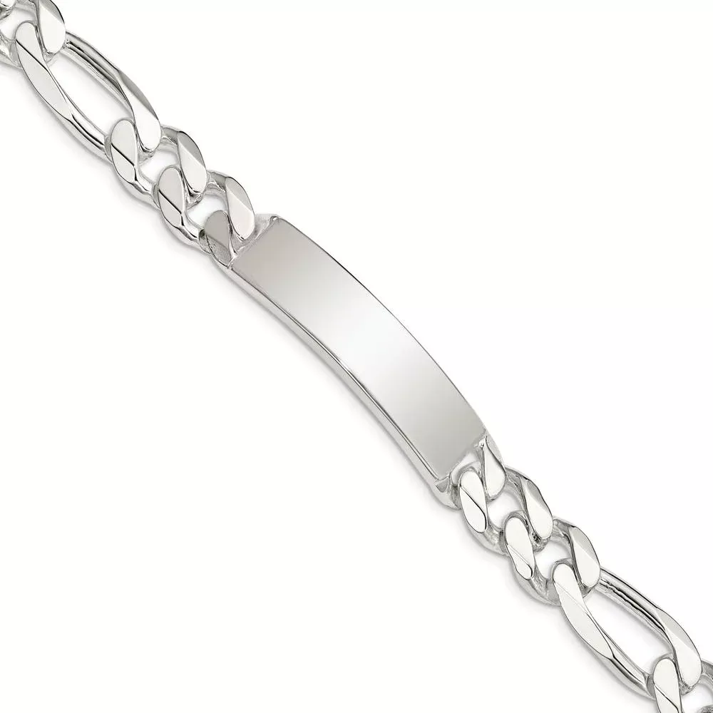 Sterling Silver Figaro Link ID Bracelet - 8" Polished, Engravable Design by Lumare Gioia