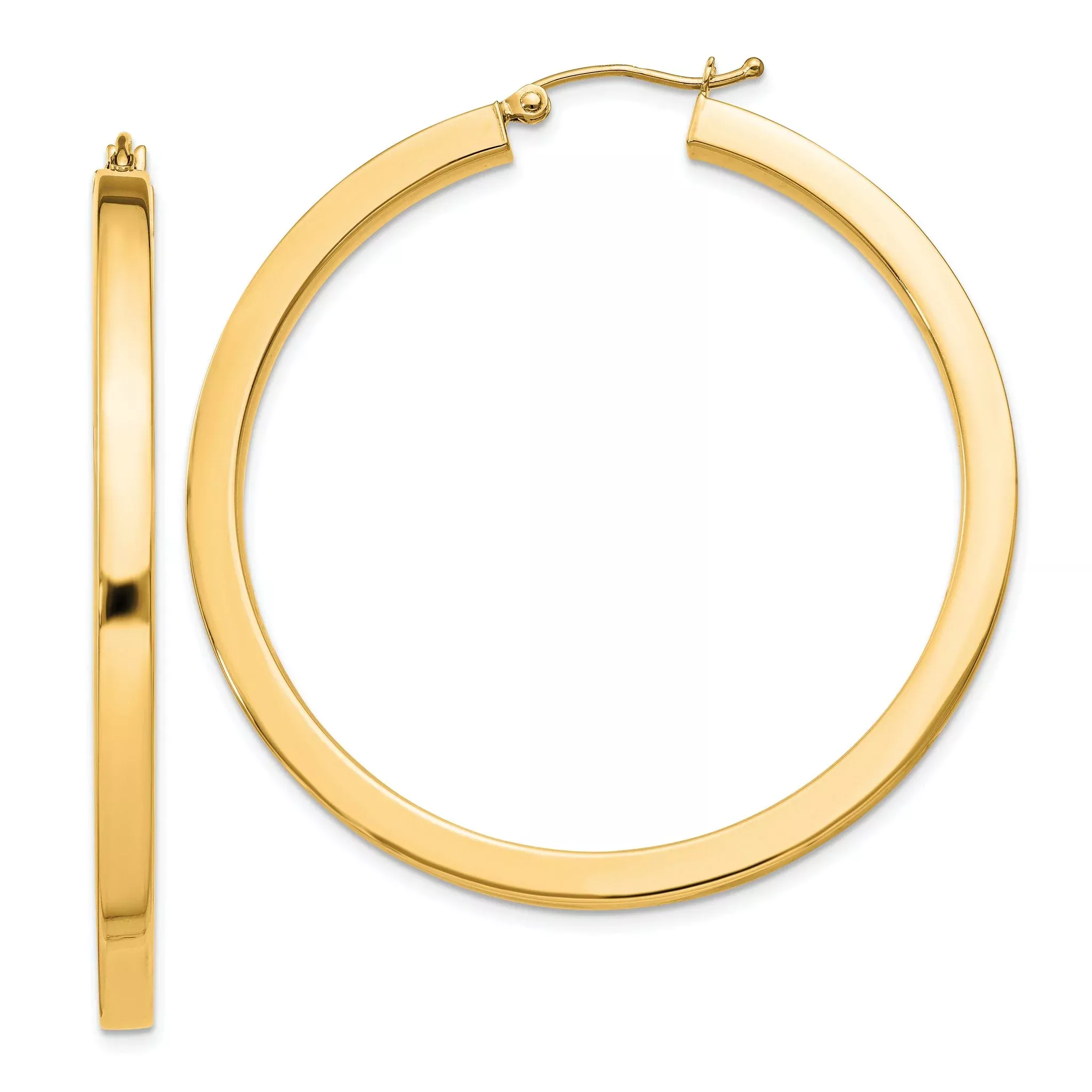 Sterling Silver Flash Gold-plated 3x45mm Square Tube Hoop Earrings