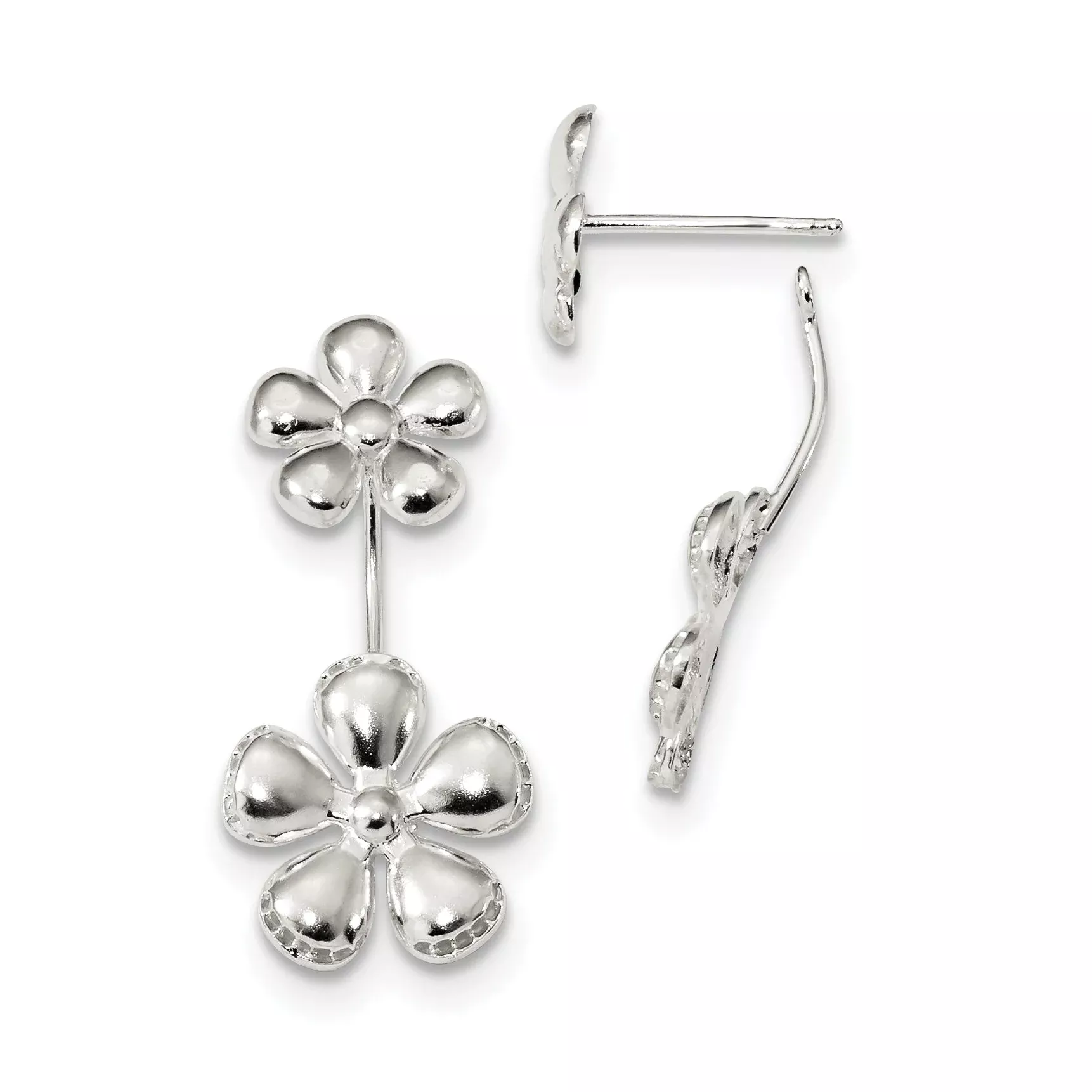 Sterling Silver Front & Back Polished Flower Earrings