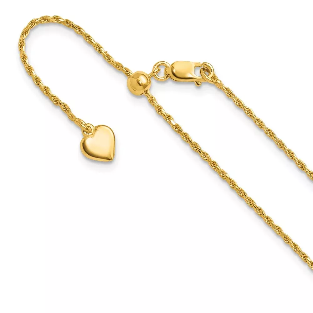 Sterling Silver Gold-Plated Adjustable 1.2mm D /C Rope Chain Necklace