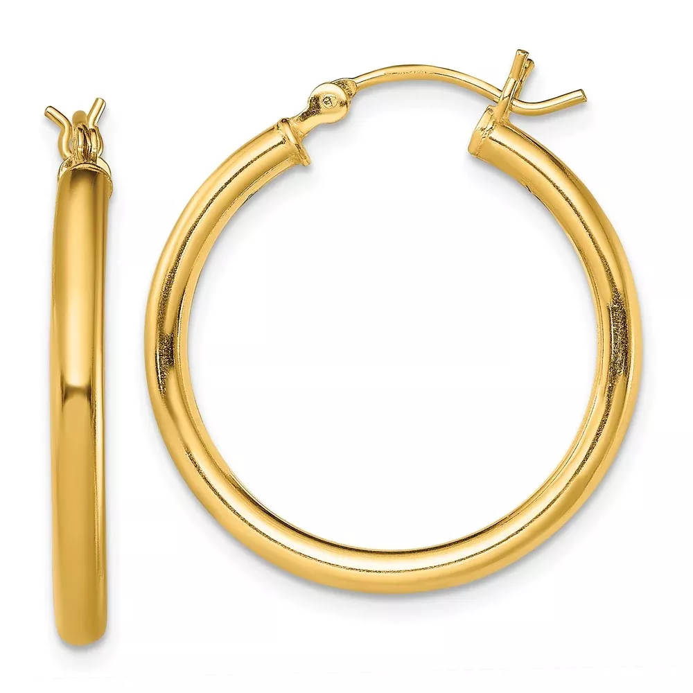 Sterling Silver Gold-Tone Polished 2.5X25mm Hoop Earrings