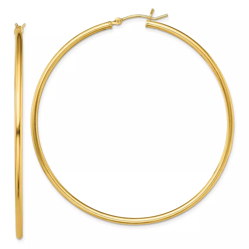Sterling Silver Gold-Tone Polished 2X60mm Hoop Earrings