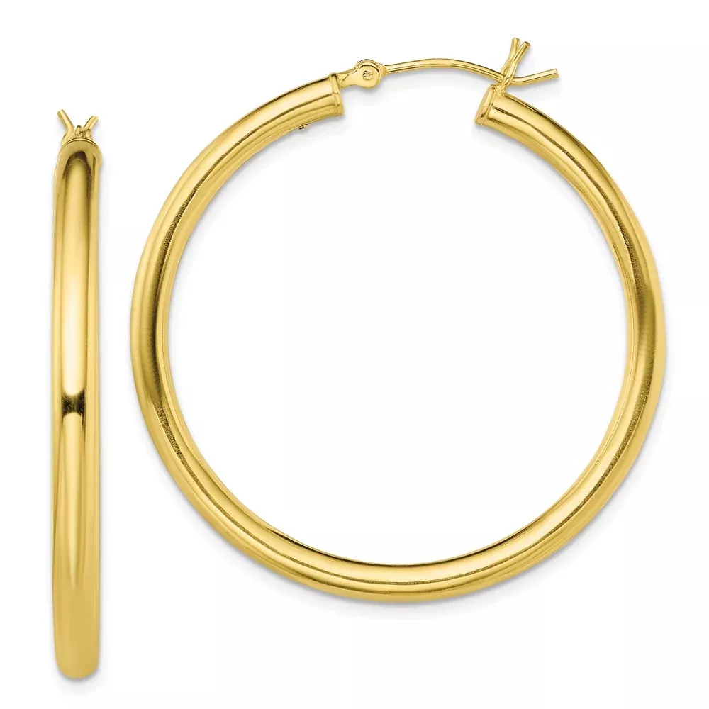 Sterling Silver Gold-Tone Polished 3X40mm Hoop Earrings