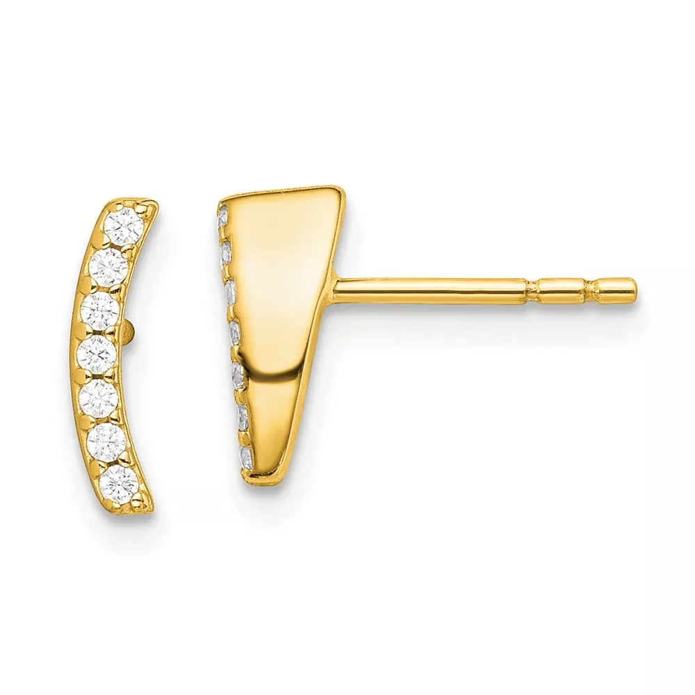 Sterling Silver Gold-Tone Polished Cz Curved Wedge Post Earrings