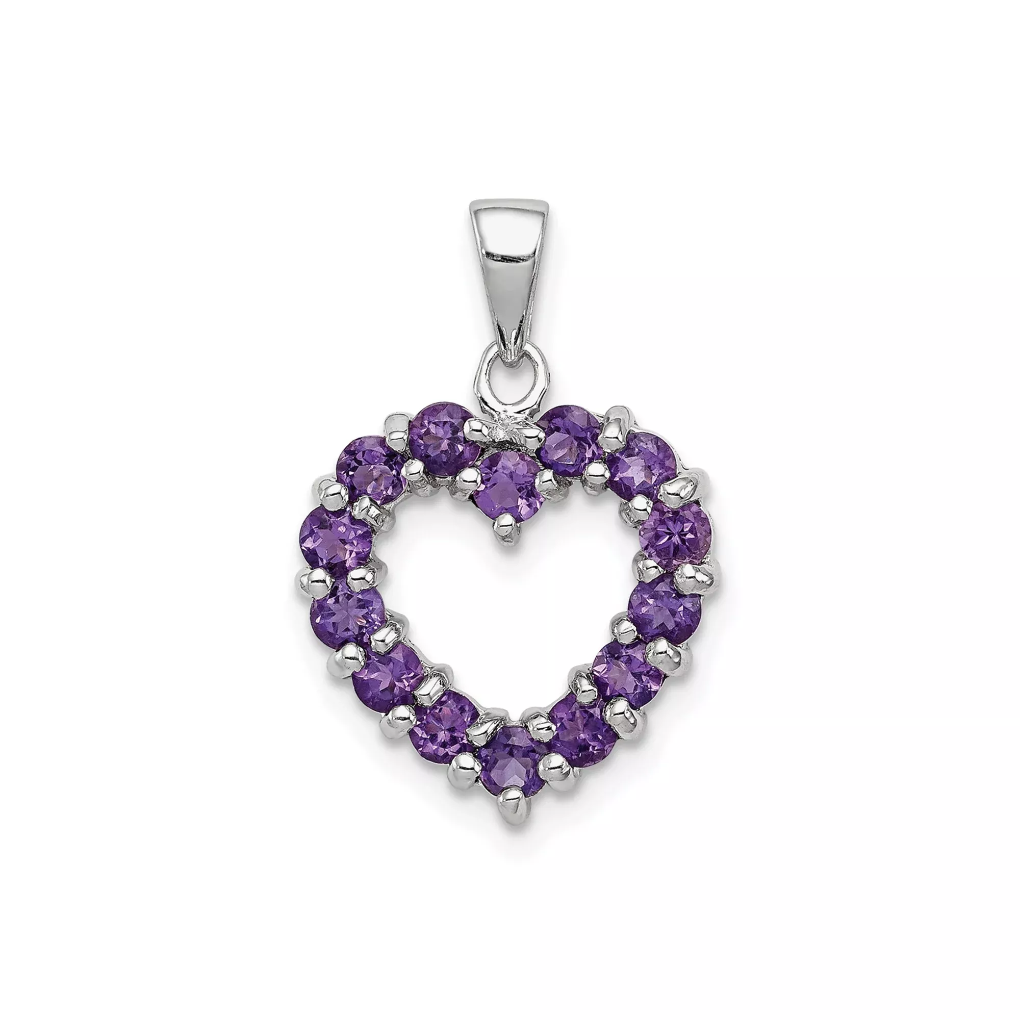 Sterling Silver Heart Pendant with Amethyst Gemstone, Open Romantic Design for Women