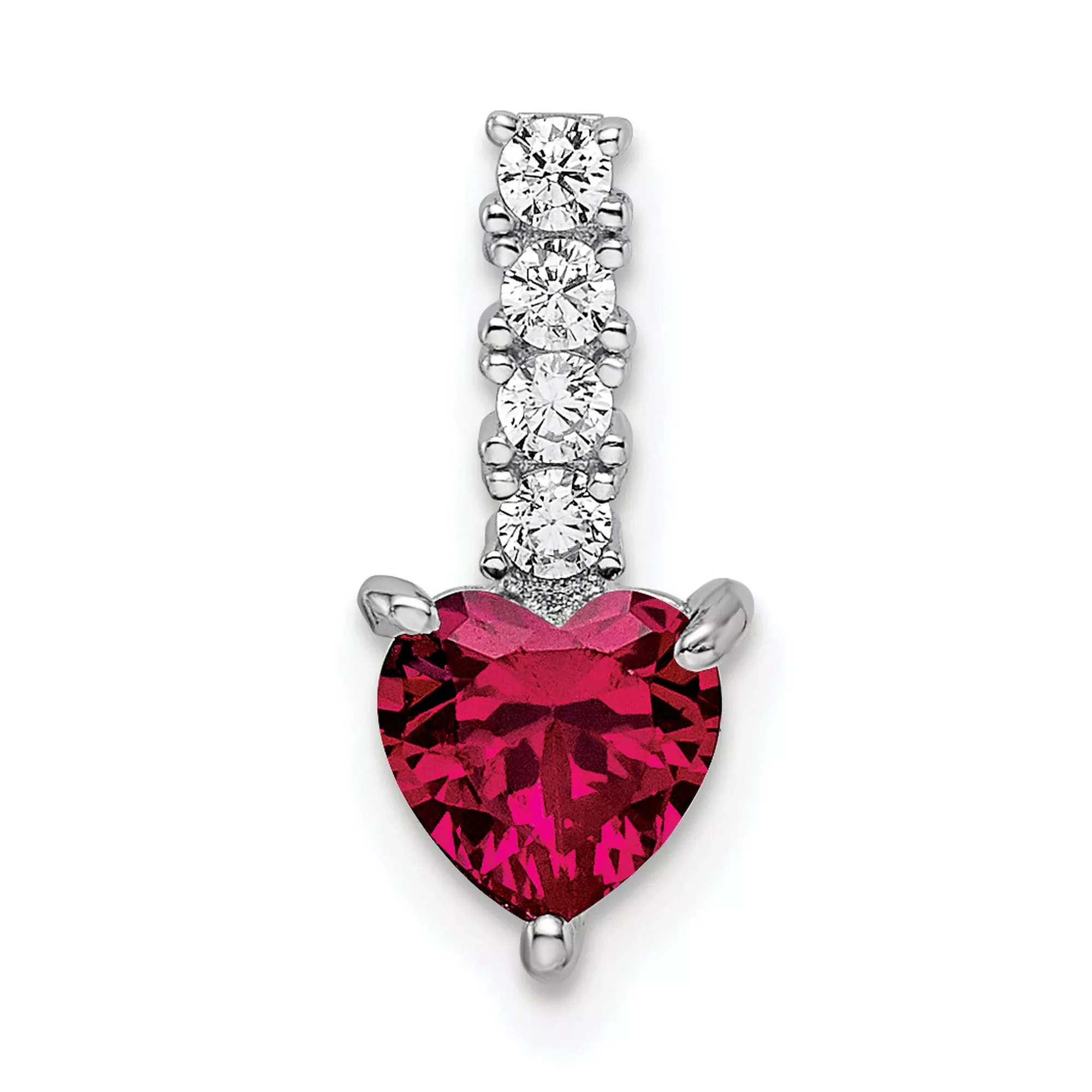 Sterling Silver Heart Pendant with Lab Created Ruby and Cubic Zirconia Accents