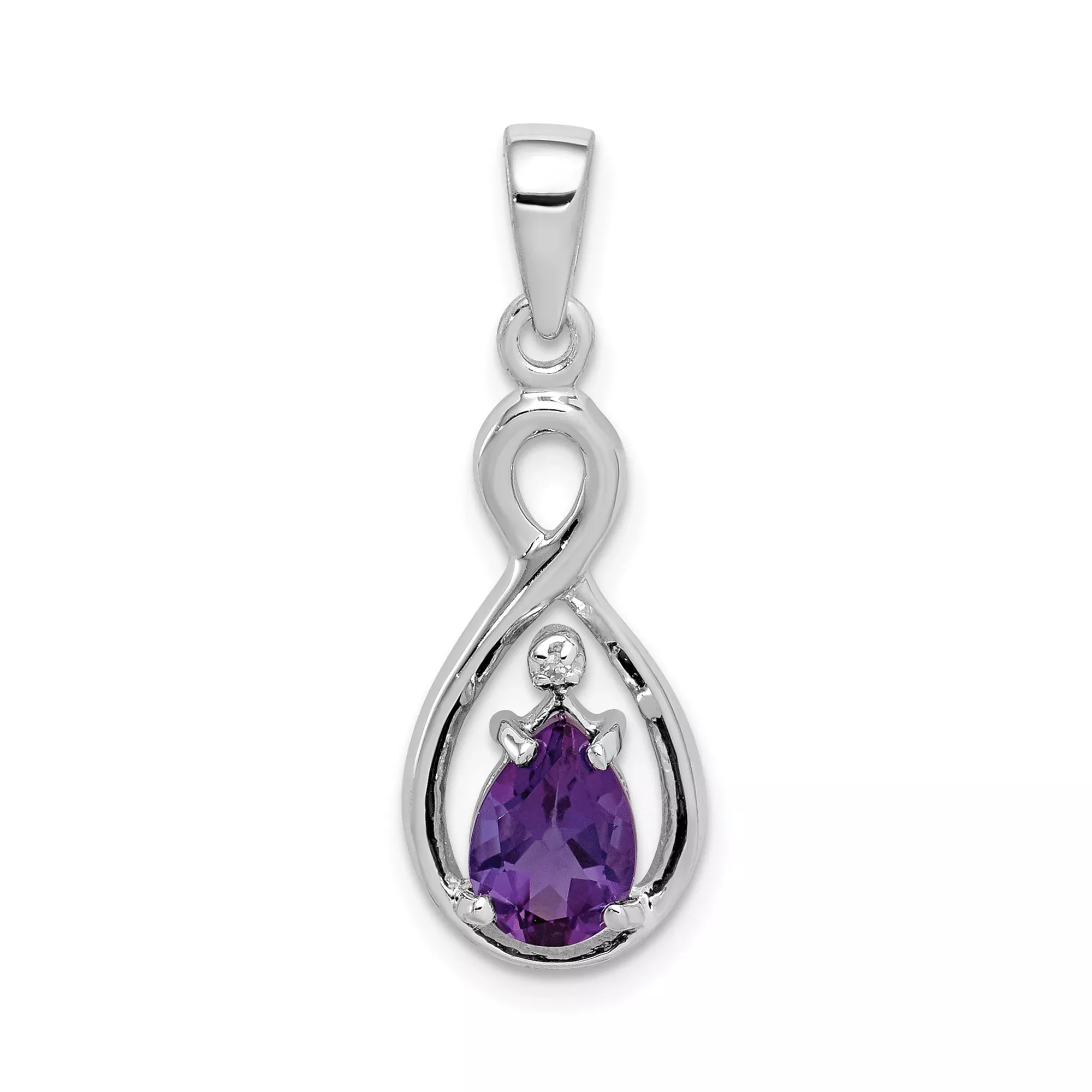 Sterling Silver Infinity Pendant with Pear-Shaped Amethyst and Diamond Accent