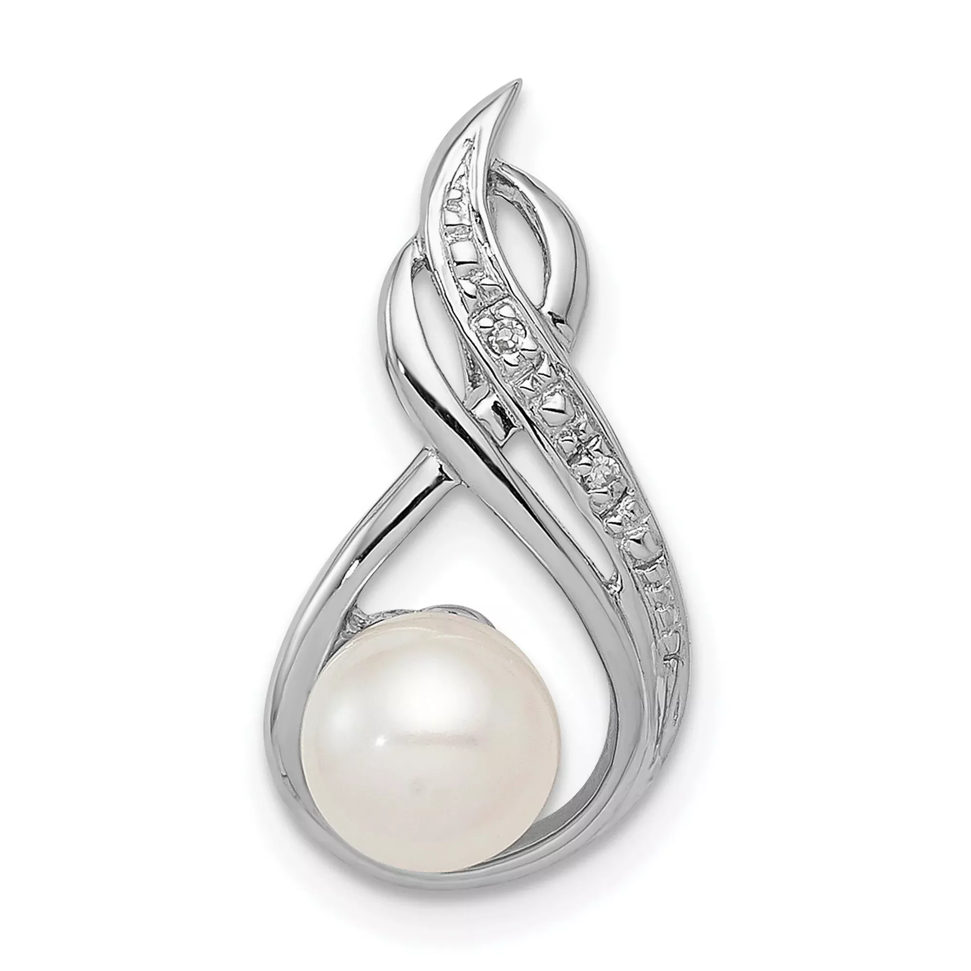Sterling Silver Infinity Pendant with White Cultured Pearl and Diamonds Accents