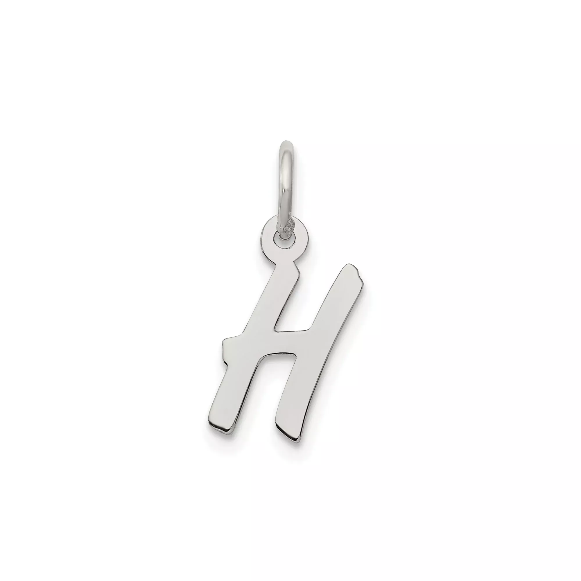 Sterling Silver Initial H Pendant Charm, Polished Script Letter, Minimalist Alphabet Jewelry