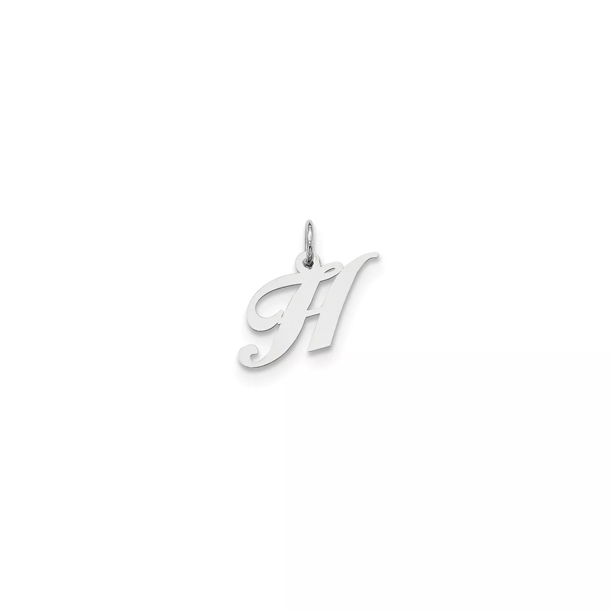 Sterling Silver Initial H Pendant, Polished Script Letter Charm, Minimalist Monogram Jewelry