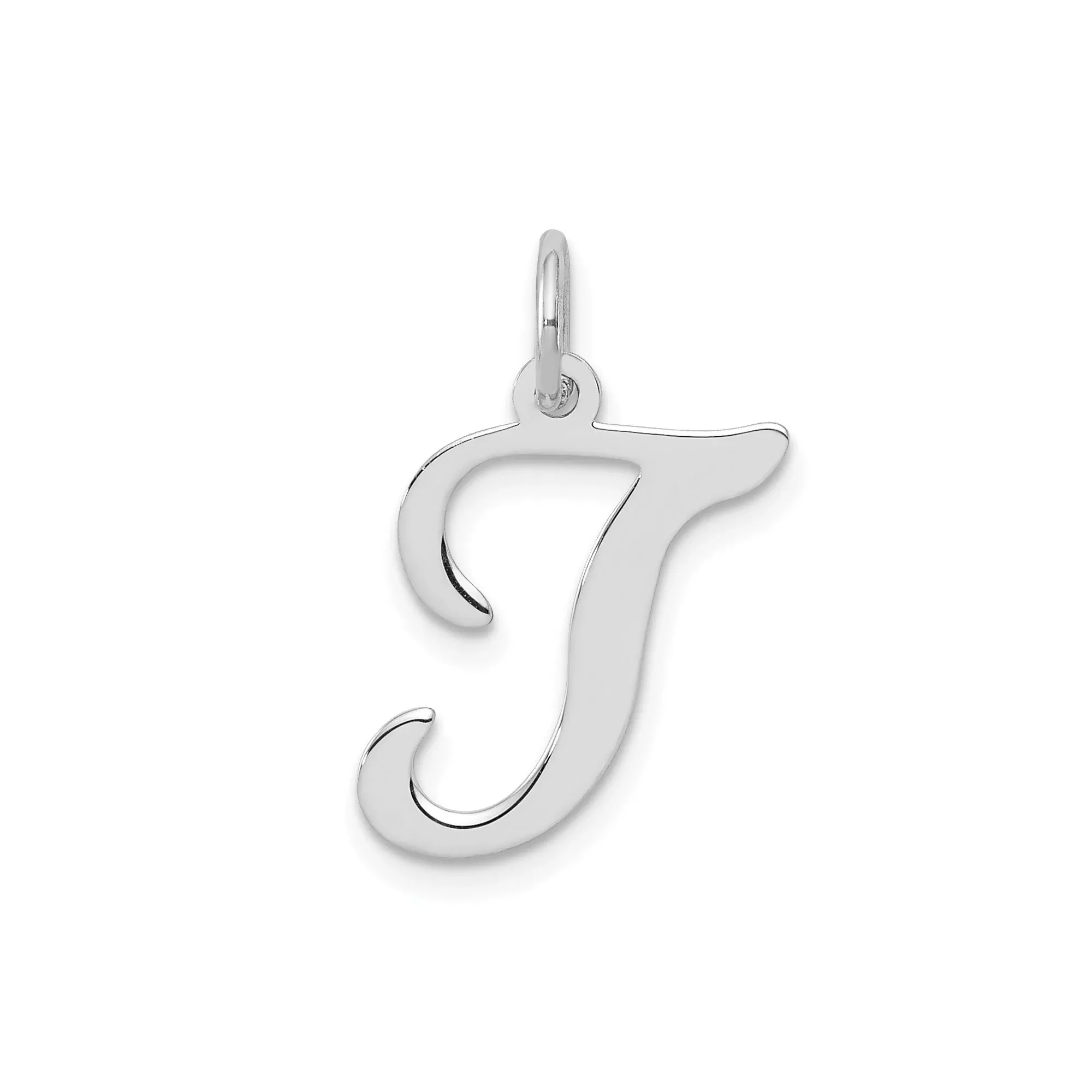 Sterling Silver Initial J Pendant, Cursive Letter Charm with Polished Finish, Unisex or Womens Jewelry