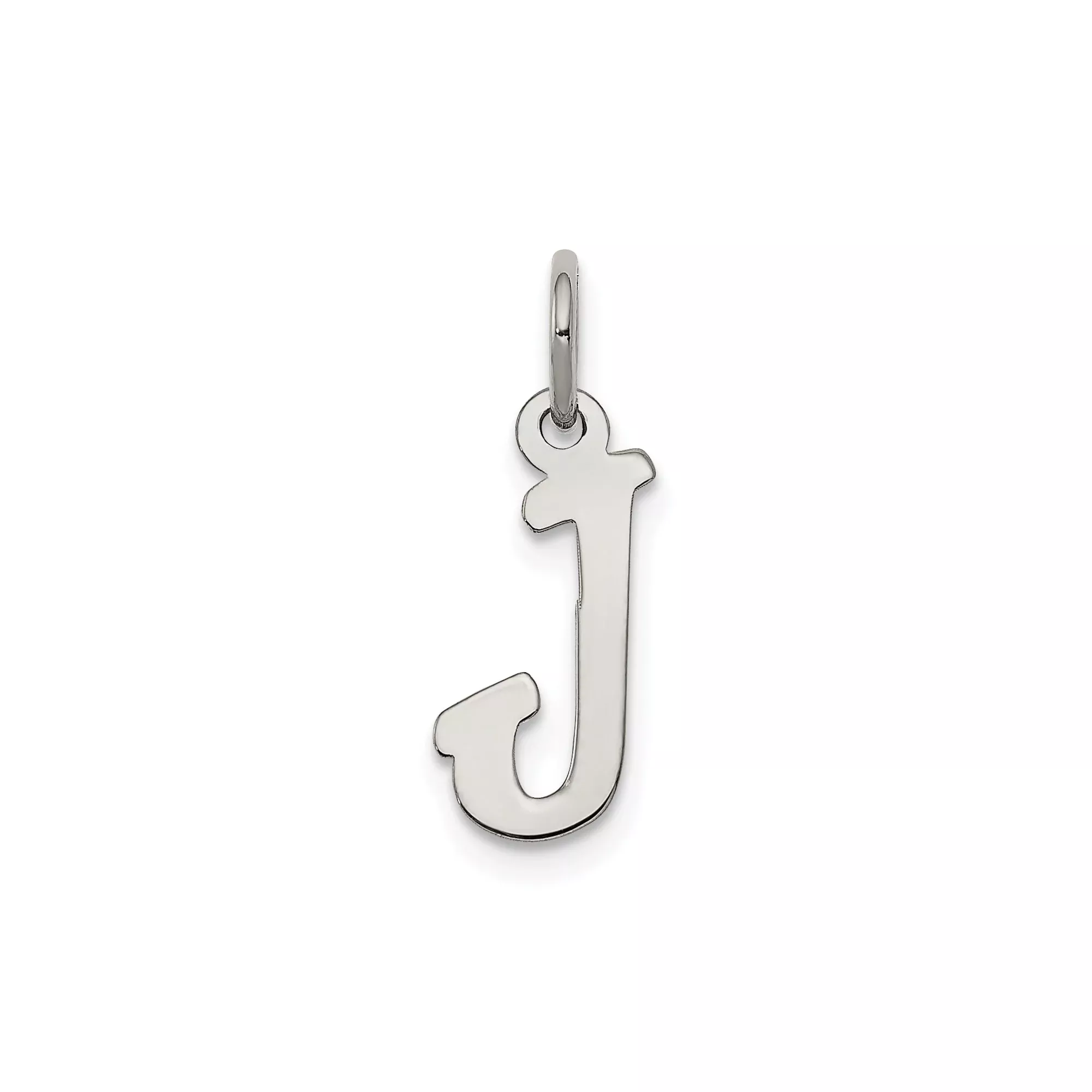 Sterling Silver Initial J Pendant, Polished Block Letter Alphabet Charm for Necklace or Bracelet
