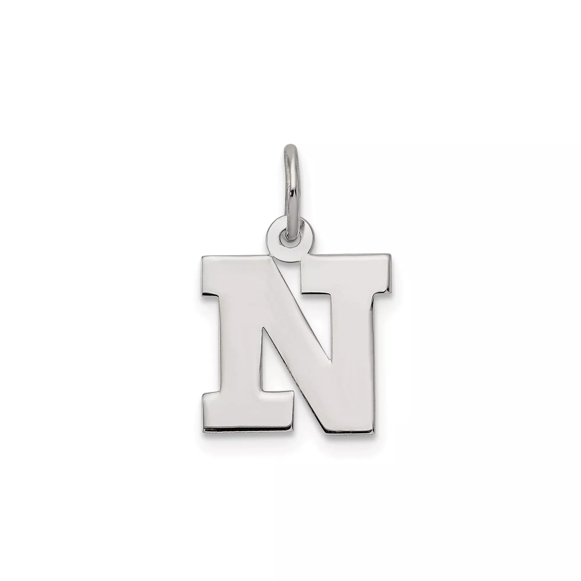 Sterling Silver Initial N Pendant, Polished Block Letter Charm, Unisex Name Jewelry