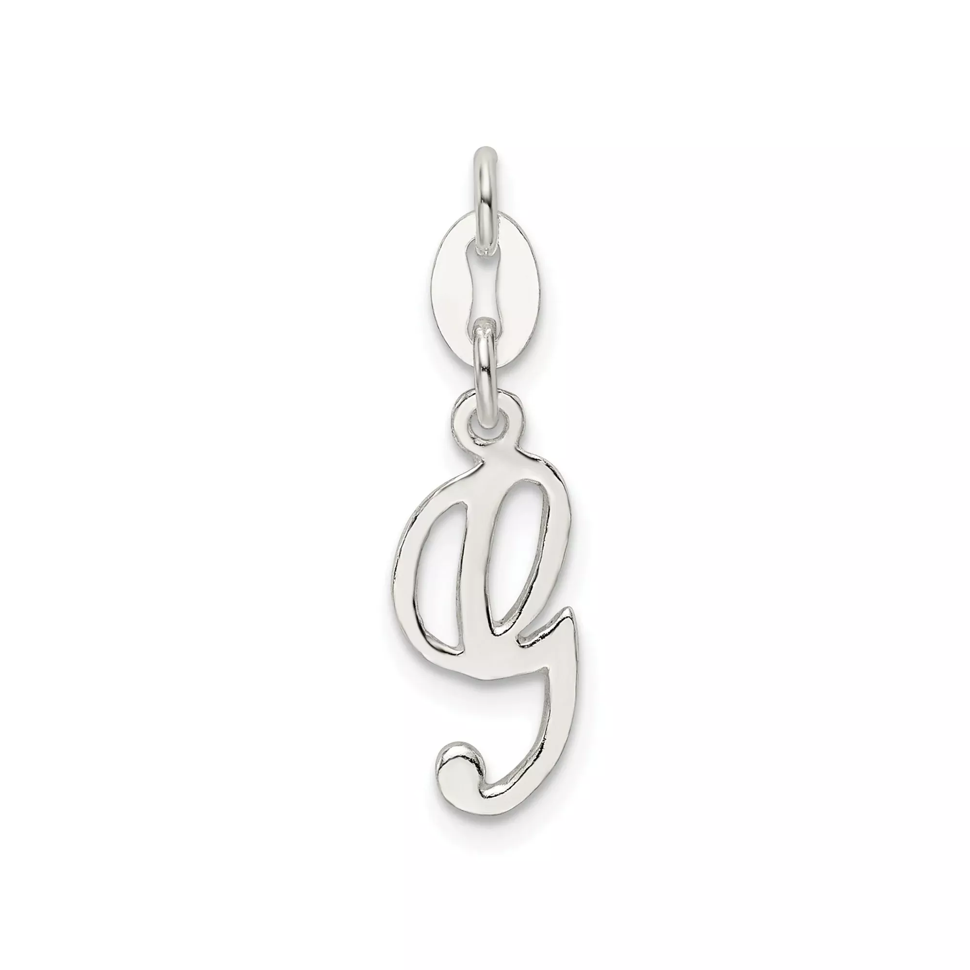 Sterling Silver Letter G Pendant Charm, Polished Script Initial Monogram Jewelry for Women