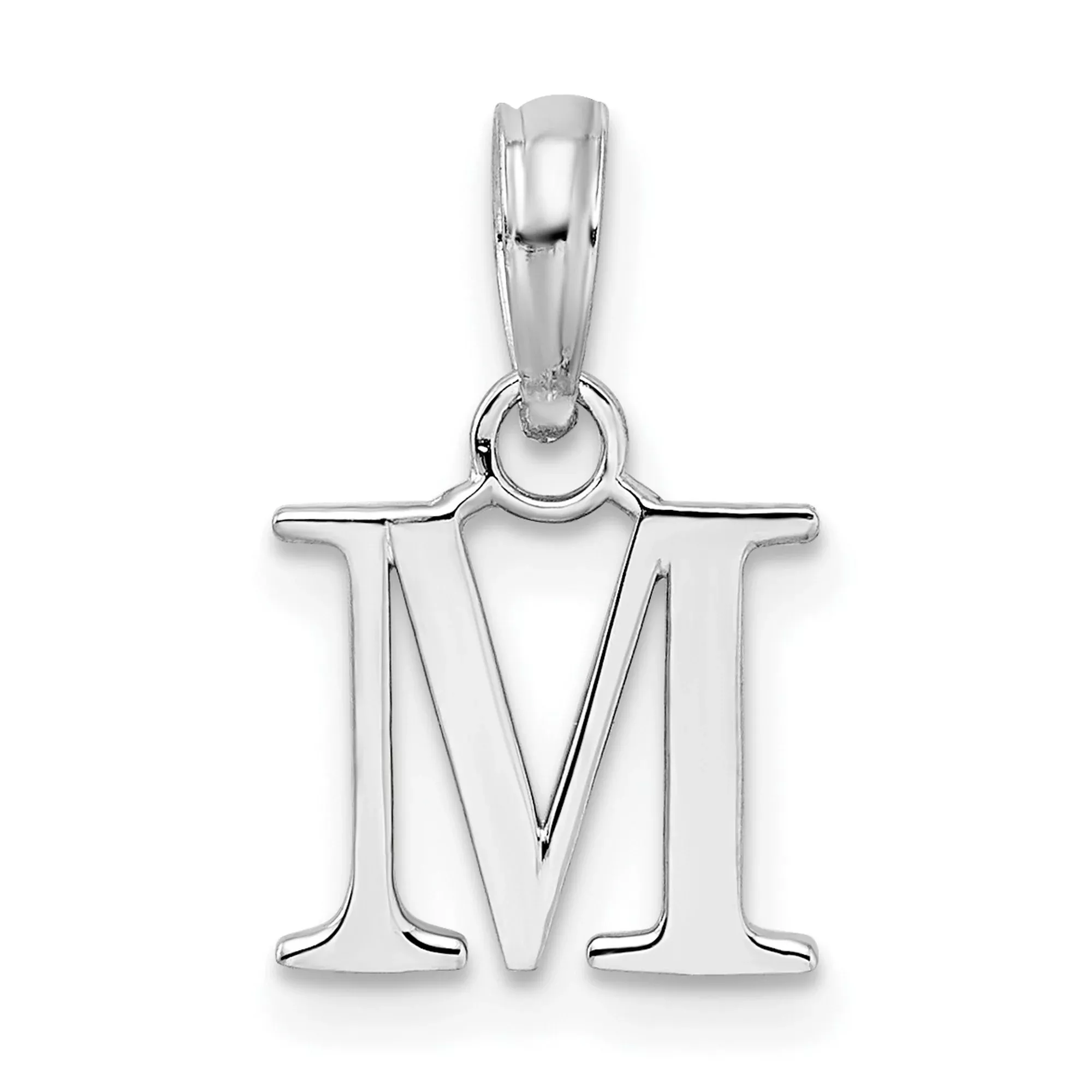 Sterling Silver Letter M Pendant, Uppercase Block Initial Charm for Women or Unisex Wear