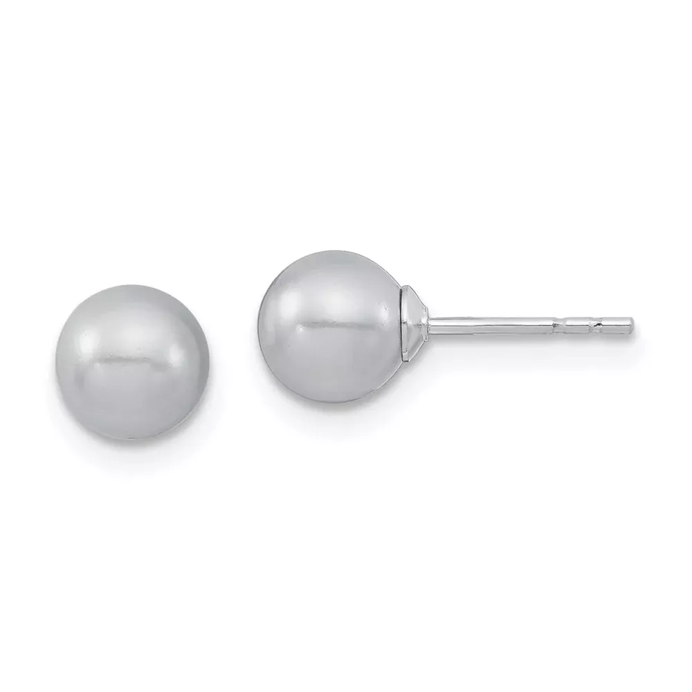 Sterling Silver Majestic Rhodium-Plated 6-7mm Grey Imitation Shell Pearl Stud Earrings