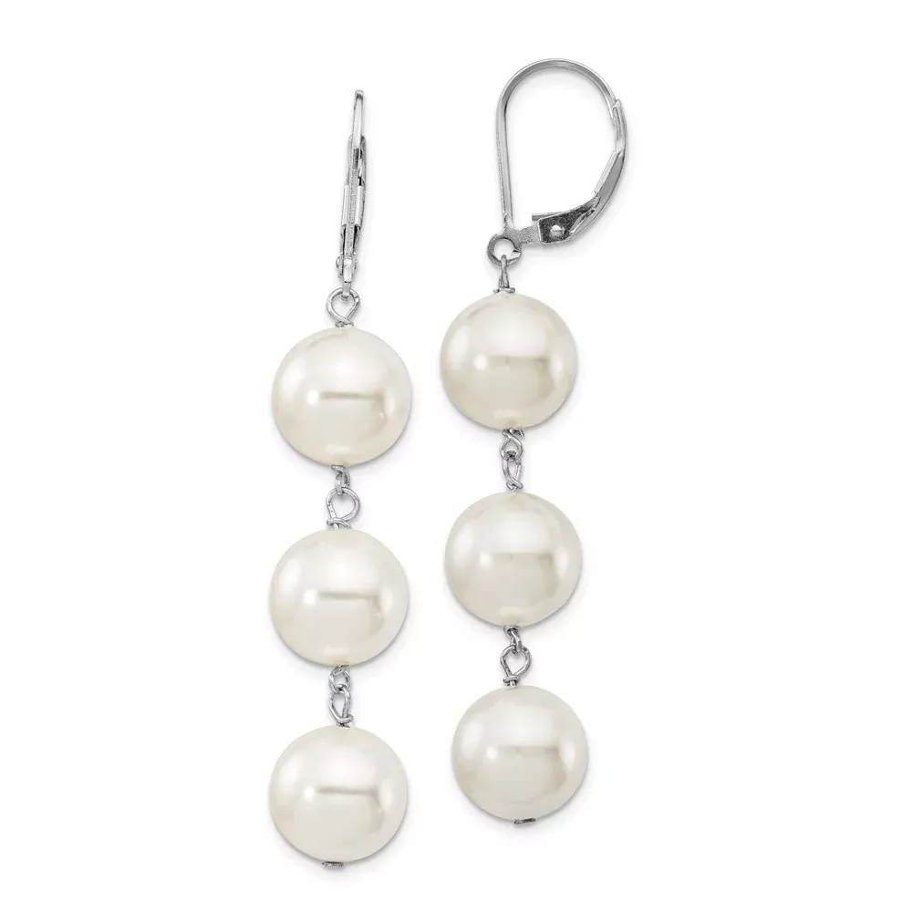 Sterling Silver Majestik Rhodium-Plated 10-11mm Imitation Shell Pearl Dangle Earrings