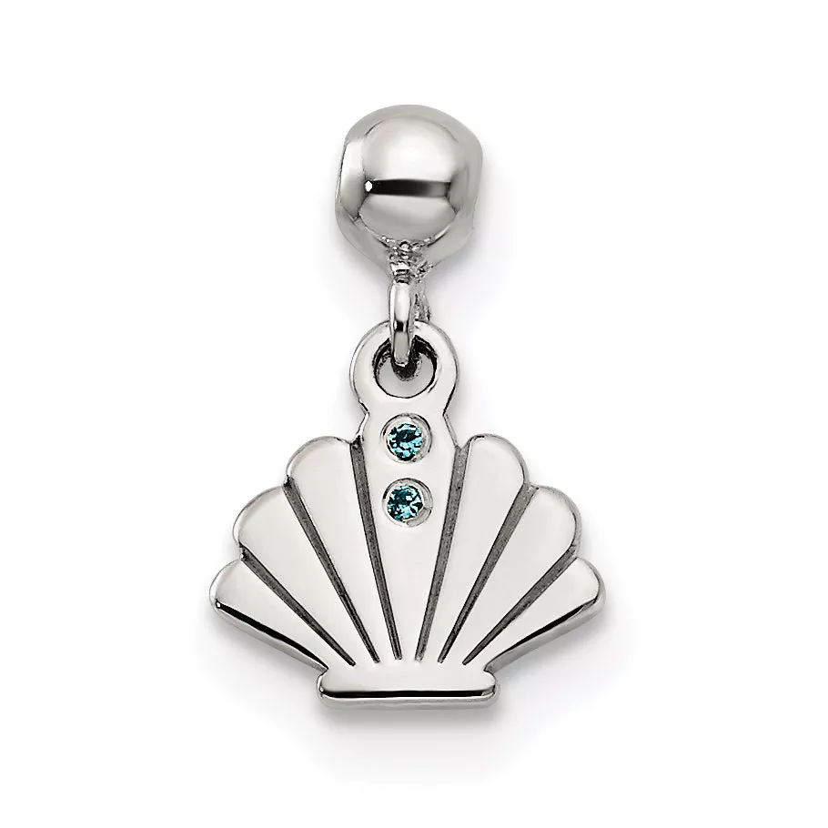 Sterling Silver Mio Memento Blue Cz Dangle Shell Charm