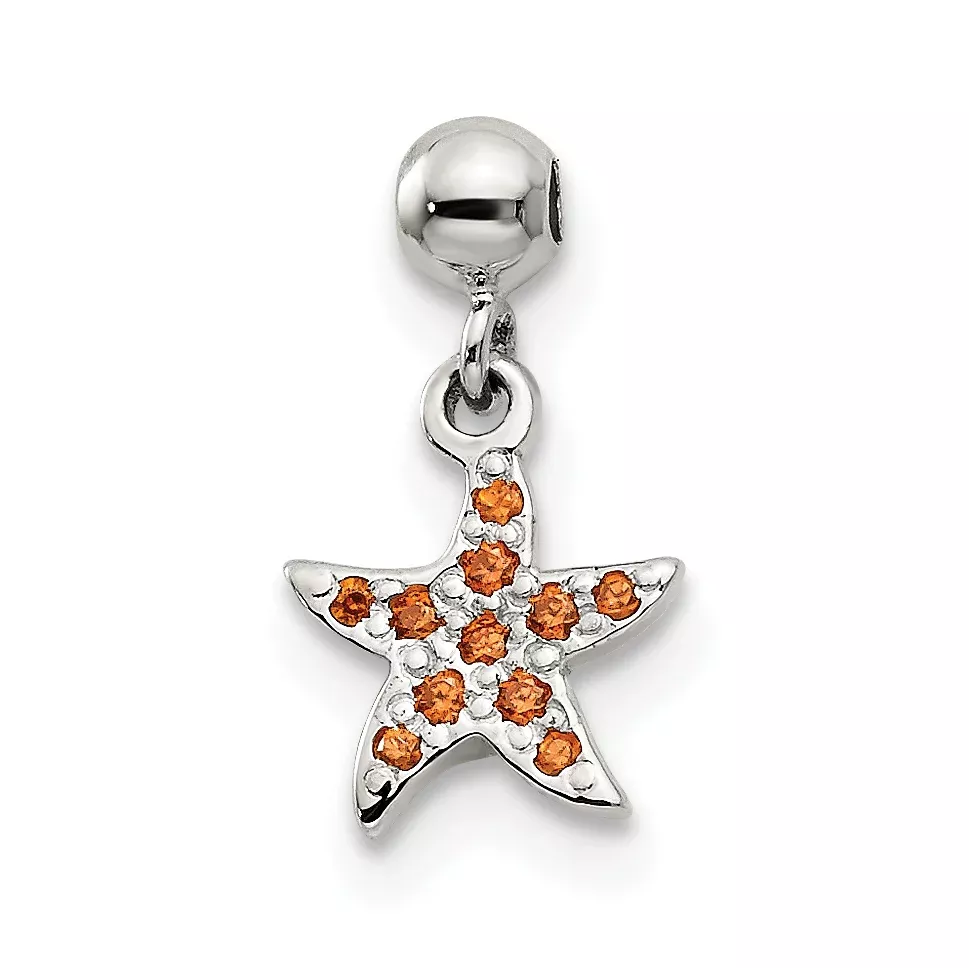 Sterling Silver Mio Memento Orange Cz Dangle Starfish Charm