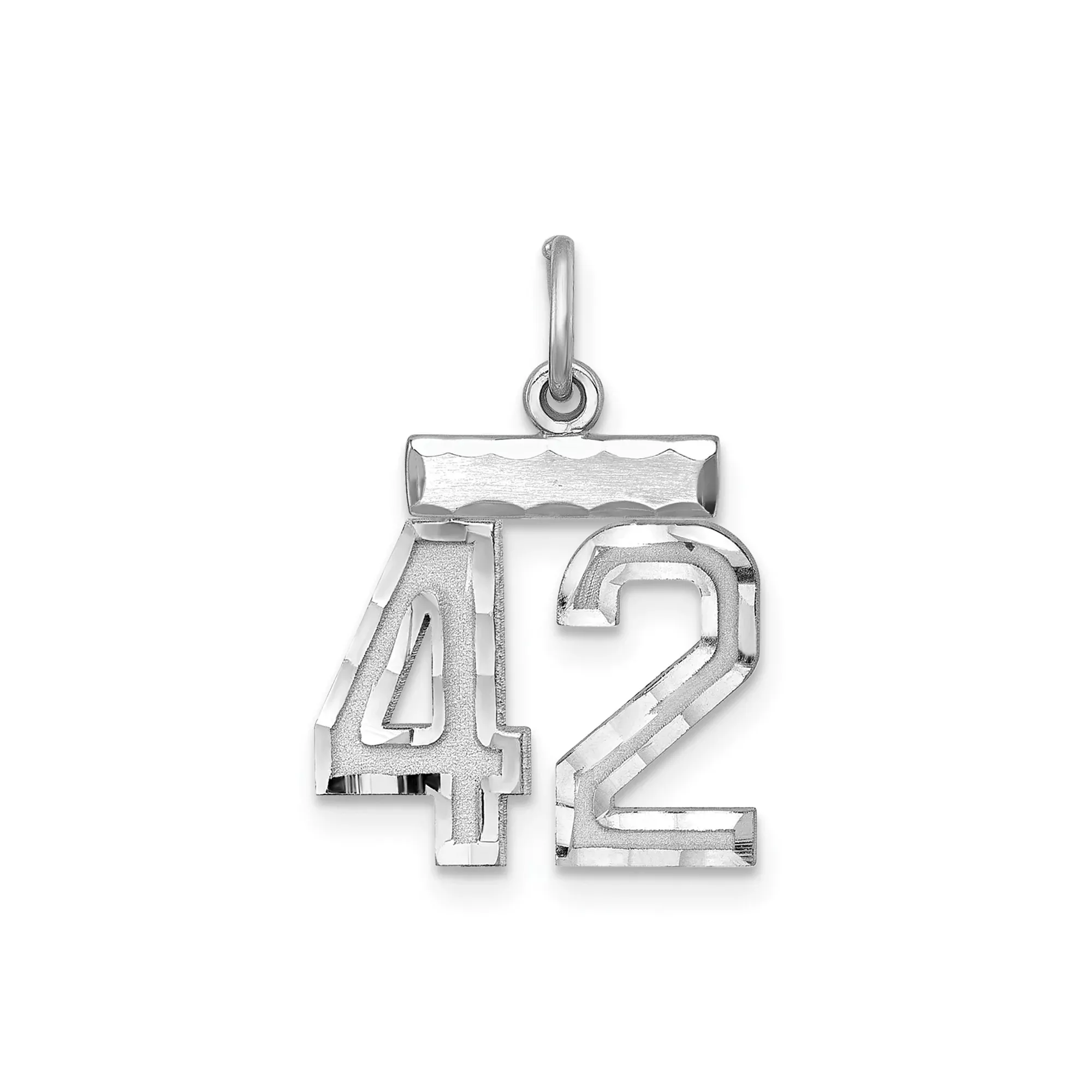 Sterling Silver Number 42 Pendant with Diamond Cut Detail and High Polish Finish