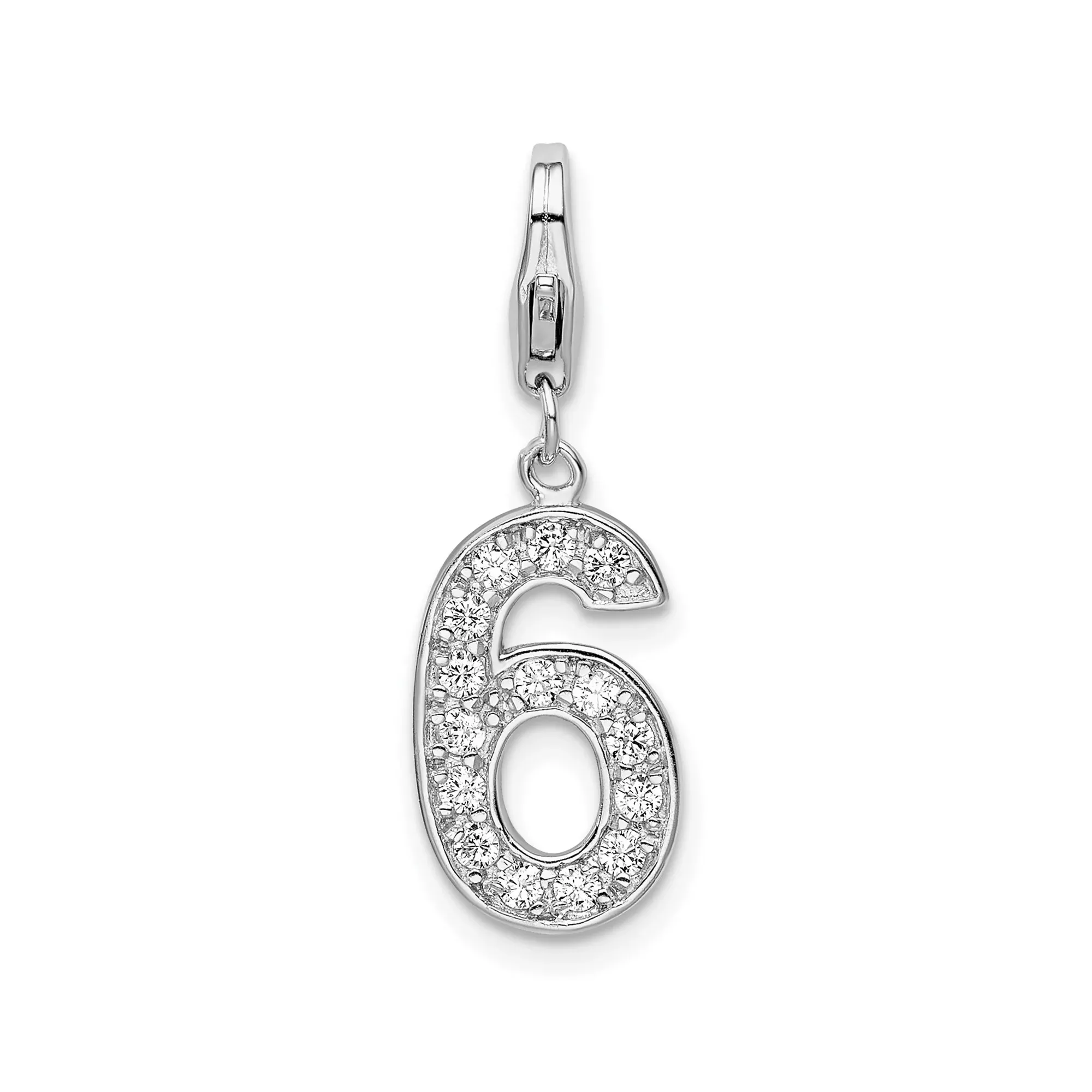 Sterling Silver Number Six Pendant with Cubic Zirconia, Lucky Numeral Charm for Women