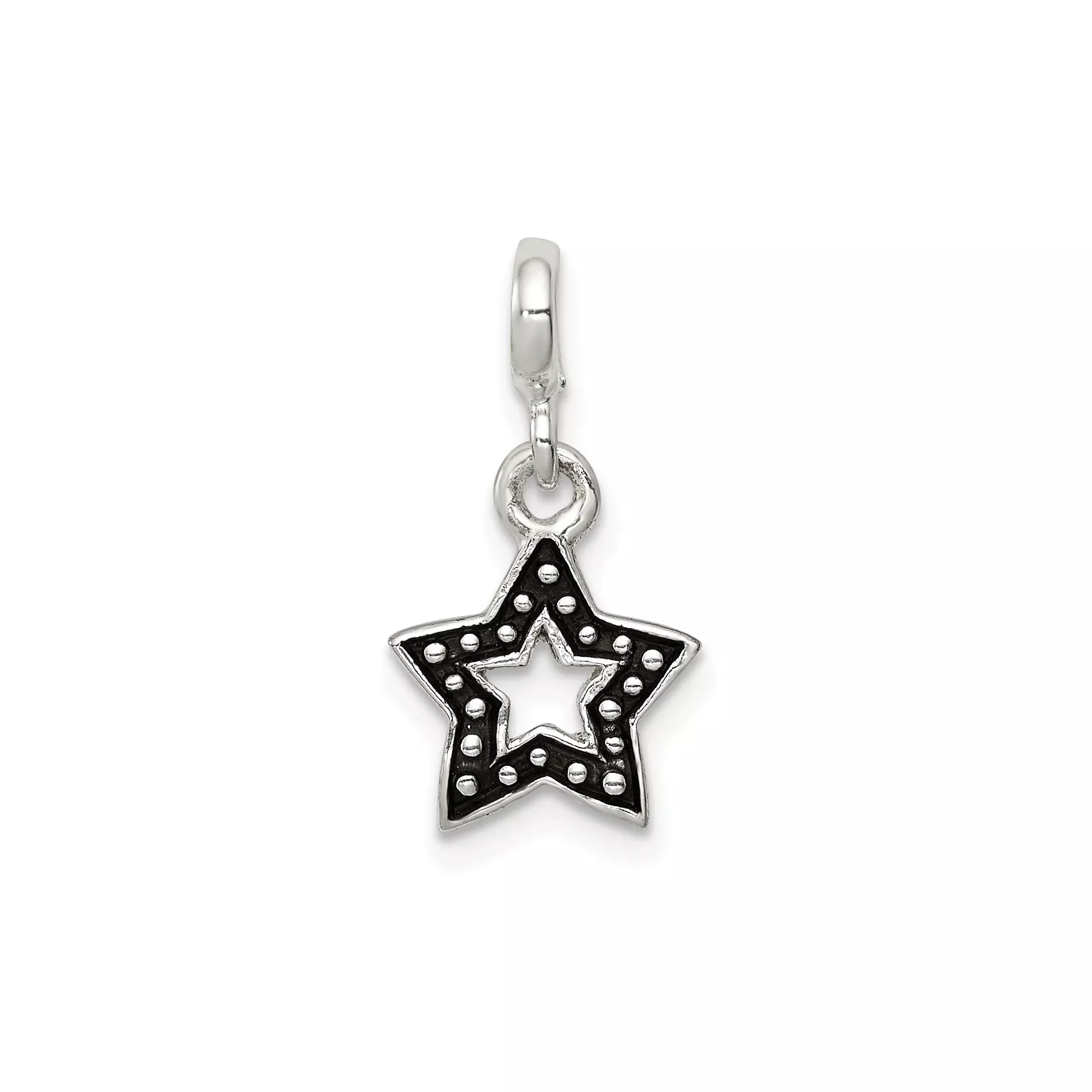Sterling Silver Pendant Charm with Double Star Outline and Oxidized Dotted Accents