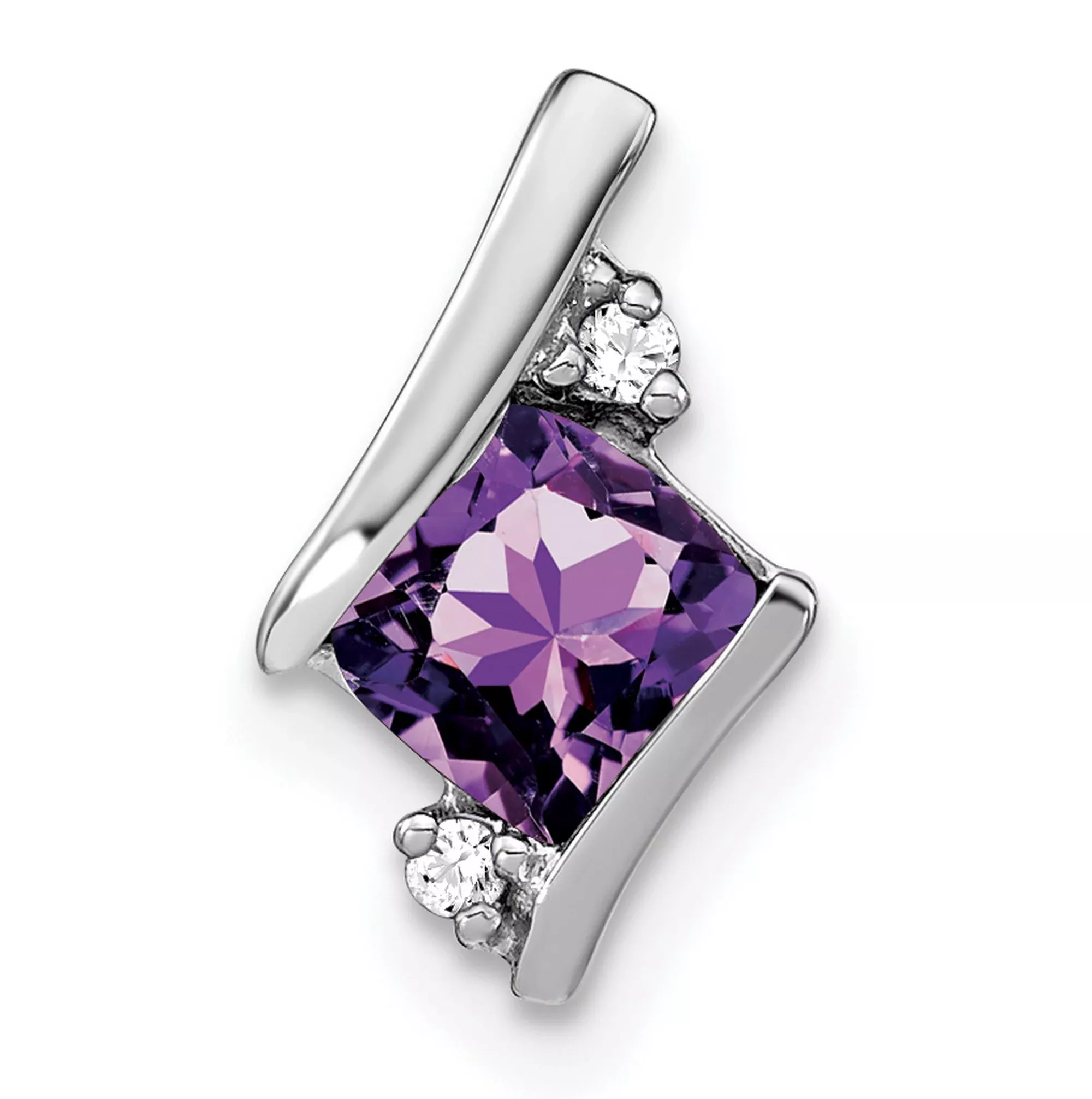 Sterling Silver Pendant with Amethyst and Diamond Accents, Modern Curved Design