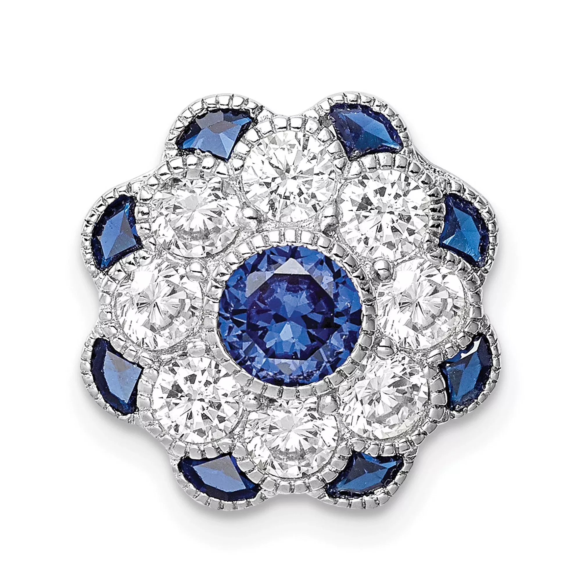 Sterling Silver Pendant with Blue Spinel Petals and Cubic Zirconia Accents, Floral Design