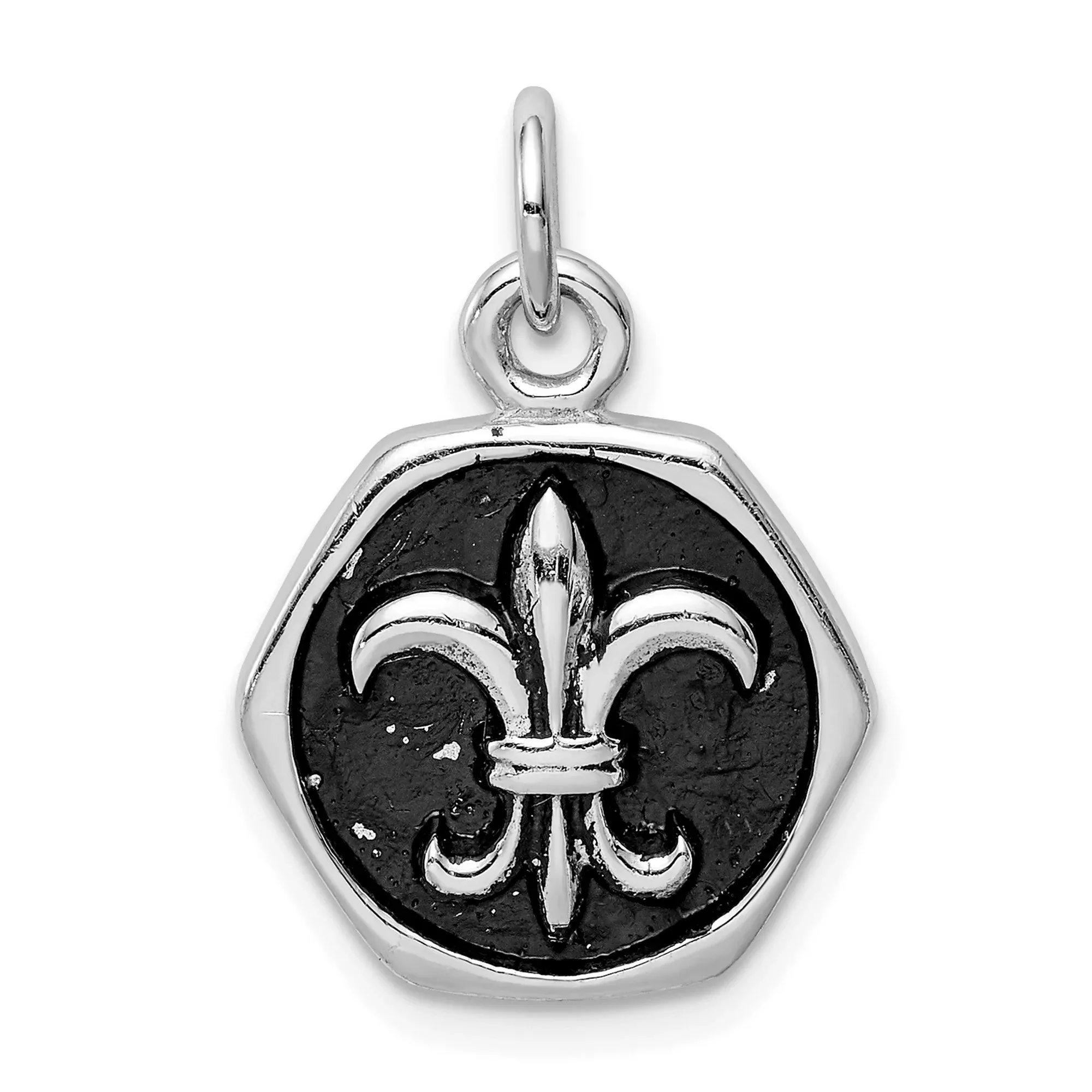 Sterling Silver Pendant with Fleur-de-Lis Design and Black Background, Oxidized Finish