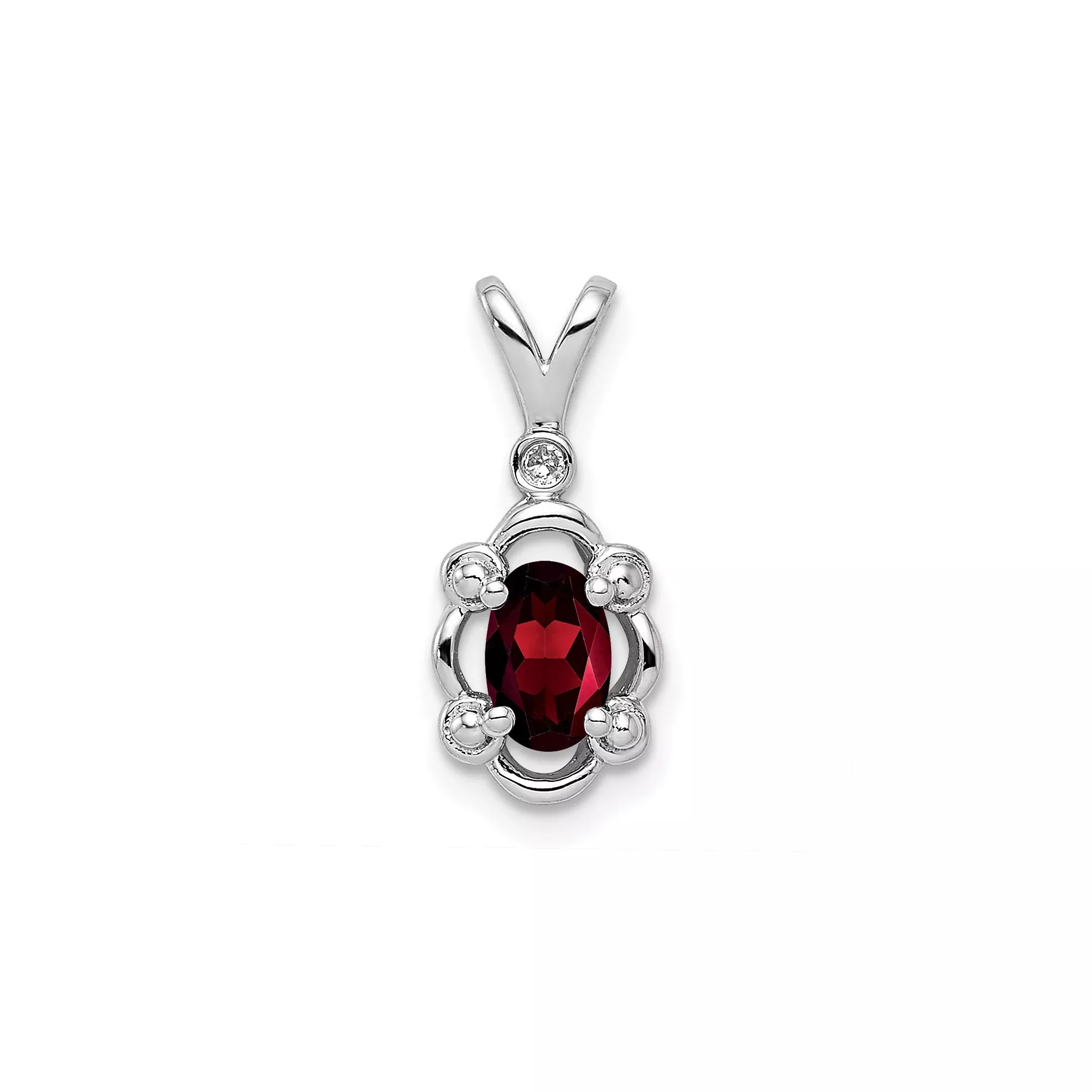 Sterling Silver Pendant with Garnet and Diamond Accents, Scrollwork Design, January Birthstone Jewelry