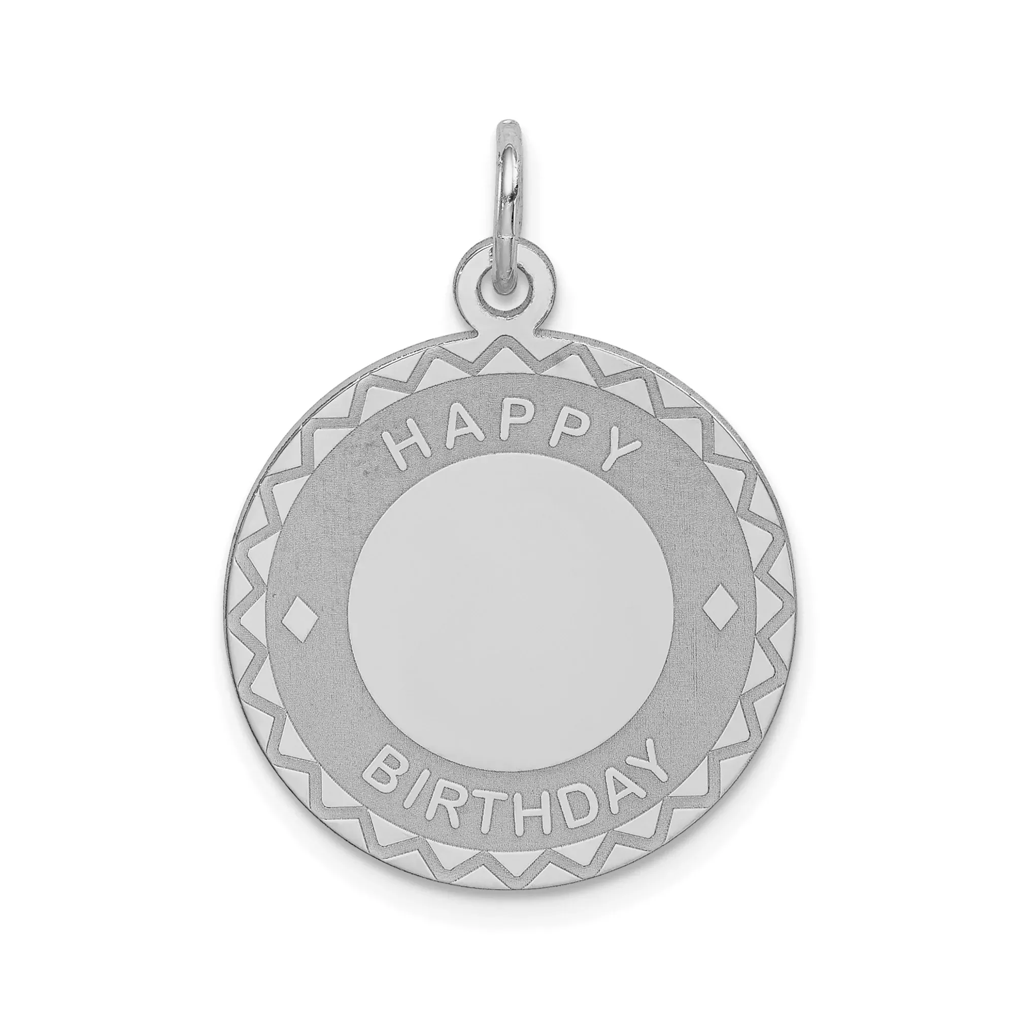 Sterling Silver Pendant with Happy Birthday Engraving and Geometric Border Design
