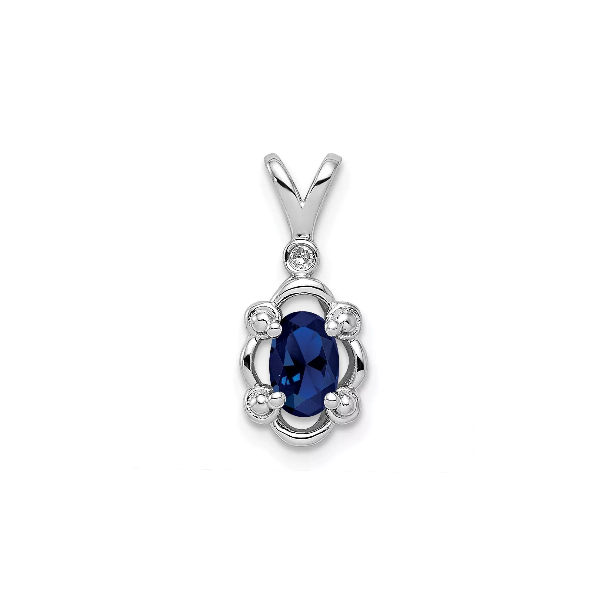 Sterling Silver Pendant with Lab Created Sapphire, Diamond Accent, Floral Filigree Design