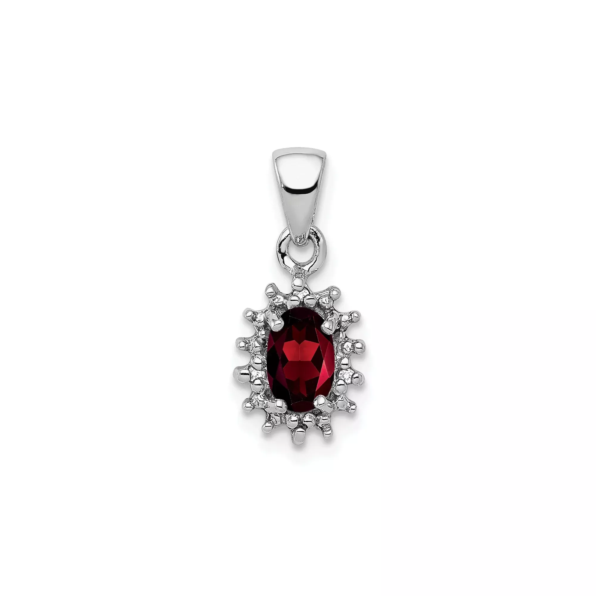 Sterling Silver Pendant with Oval Cut Garnet and Diamond in Vintage Style Frame for Women