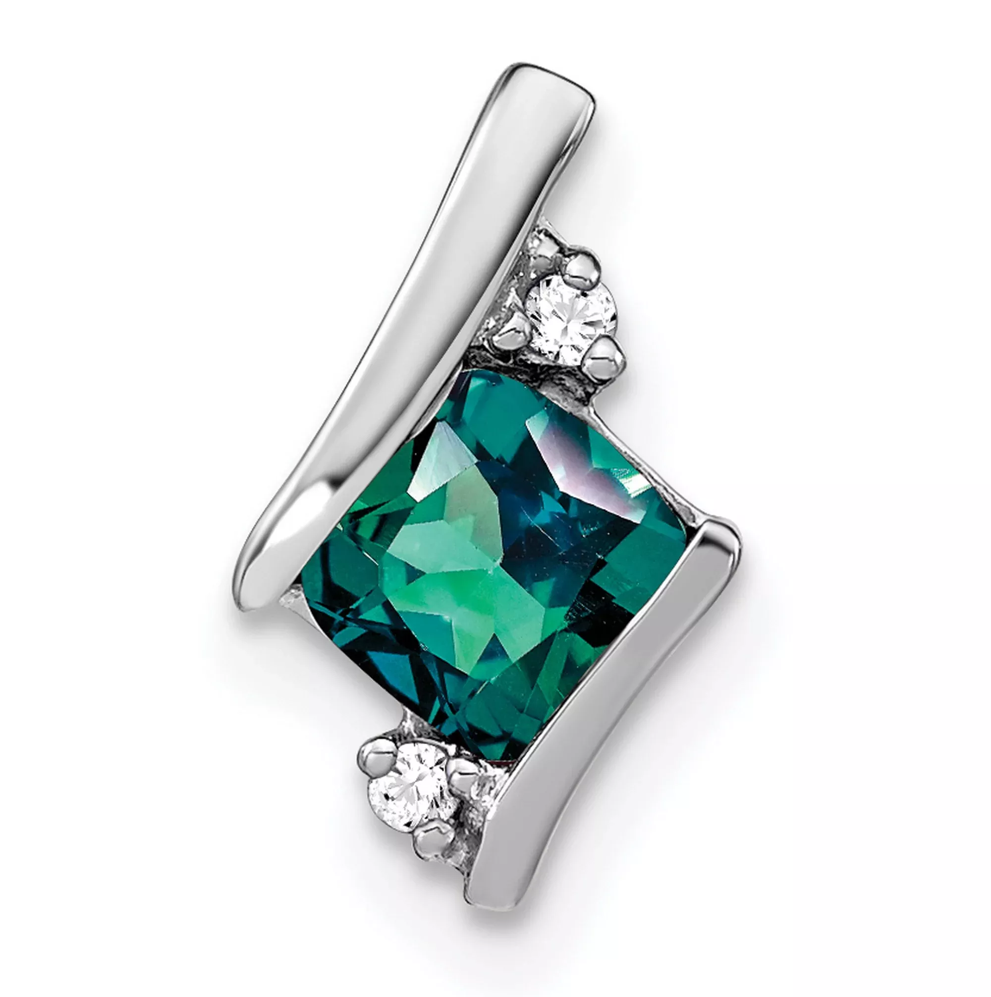 Sterling Silver Pendant with Square Cut Lab Created Alexandrite and Diamond Accents