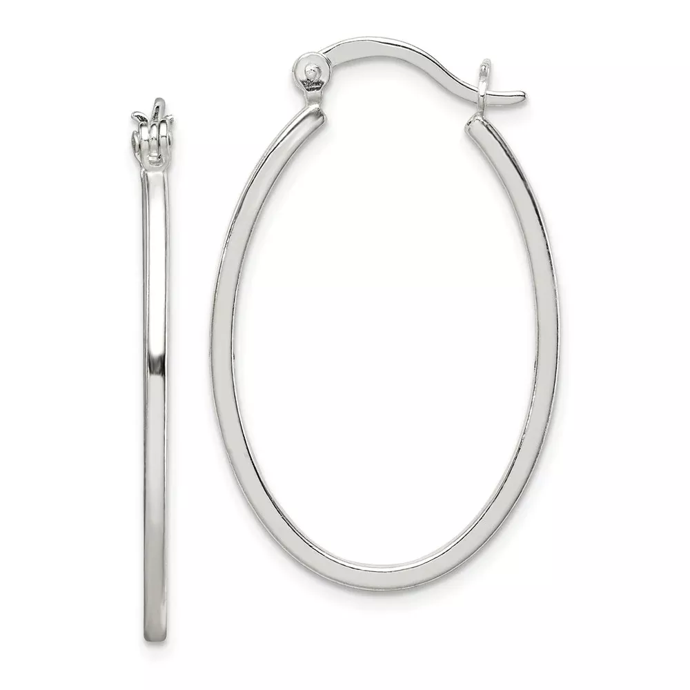 Sterling Silver Polished 1.5mm Square Tube Oval Hoop Earrings