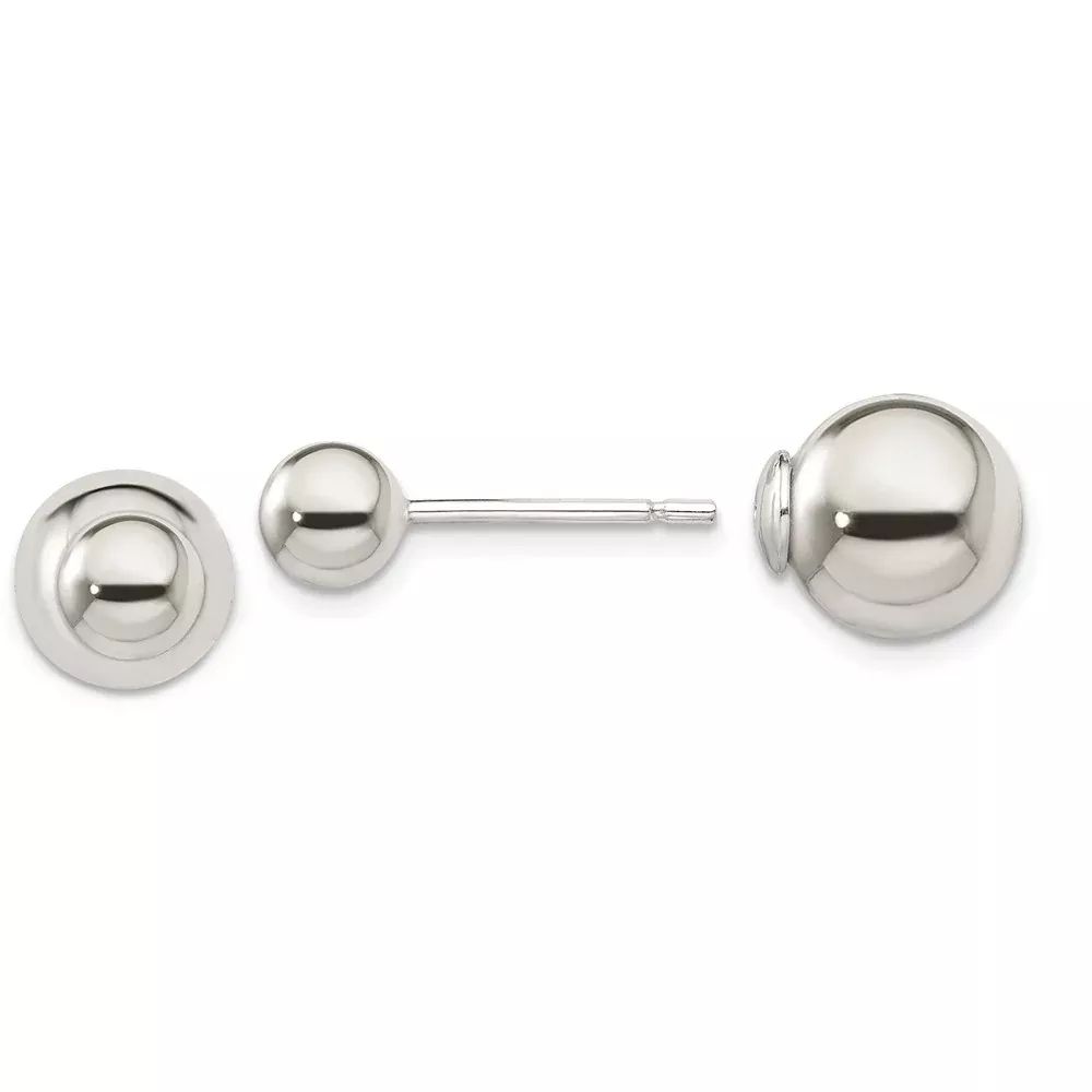 Sterling Silver Polished 6mm /10mm Ball Front Back Post Earrings