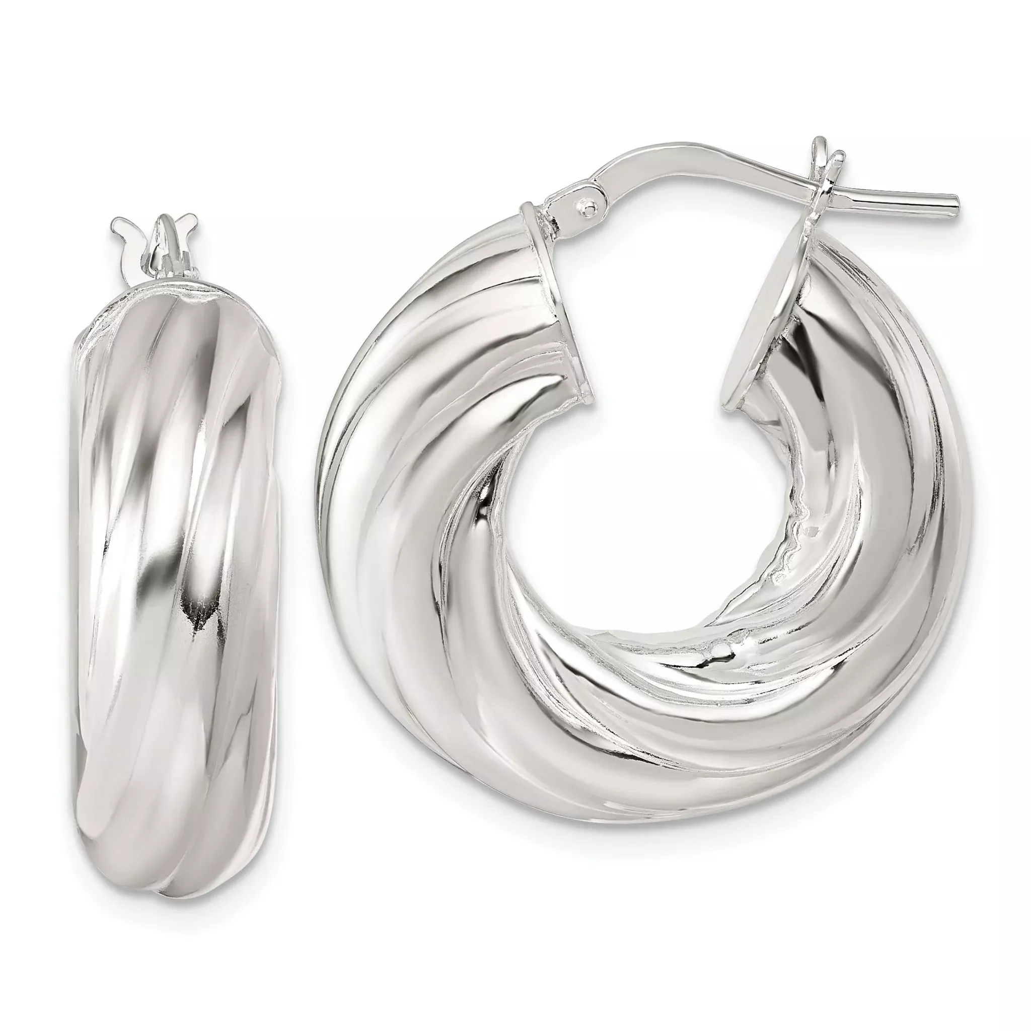 Sterling Silver Polished 8mm Twisted Tube Hoop Earrings