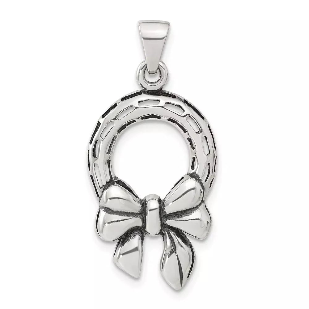 Sterling Silver Polished & Antiqued Wreath Pendant